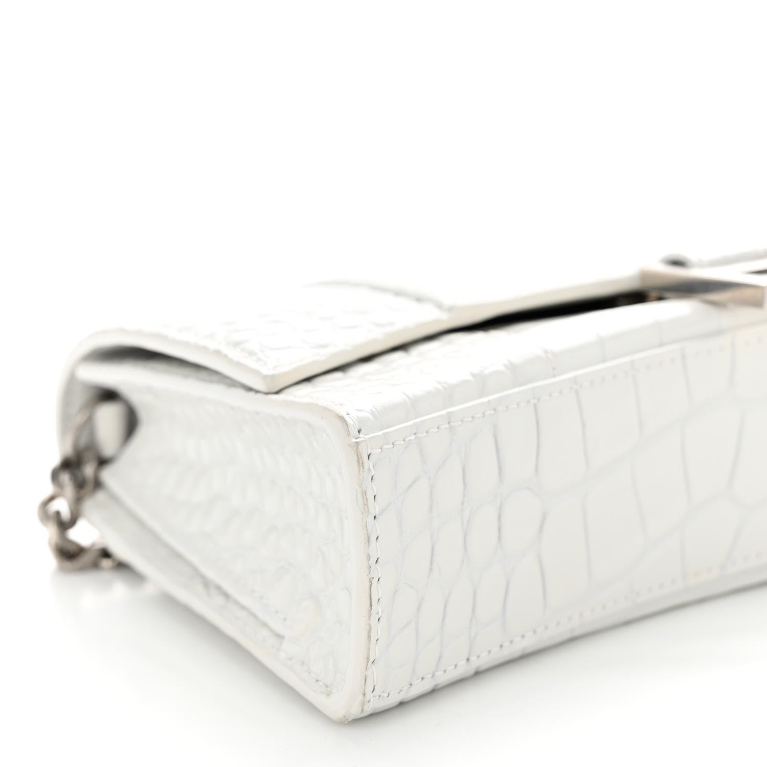 Balenciaga Shiny Calfskin Crocodile Embossed Small Hourglass Evening Chain Bag White 9 of 11