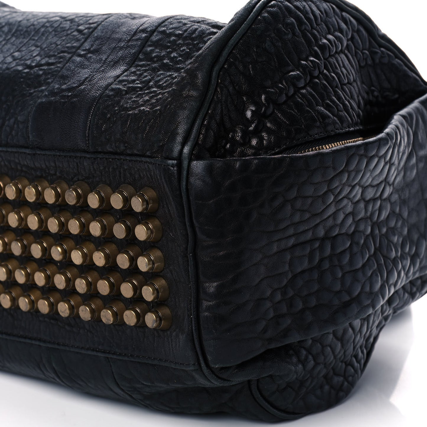 Pebbled Lambskin Rocco Navy Gold Hardware