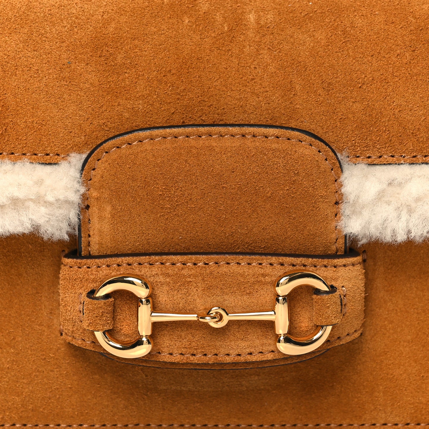 Suede Shearling Horsebit Mini 1955 Shoulder Bag Honey Beige Milk