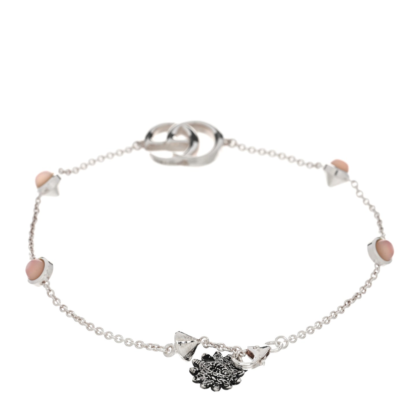 Sterling Silver Pink Mother of Pearl Double G Flower Bracelet