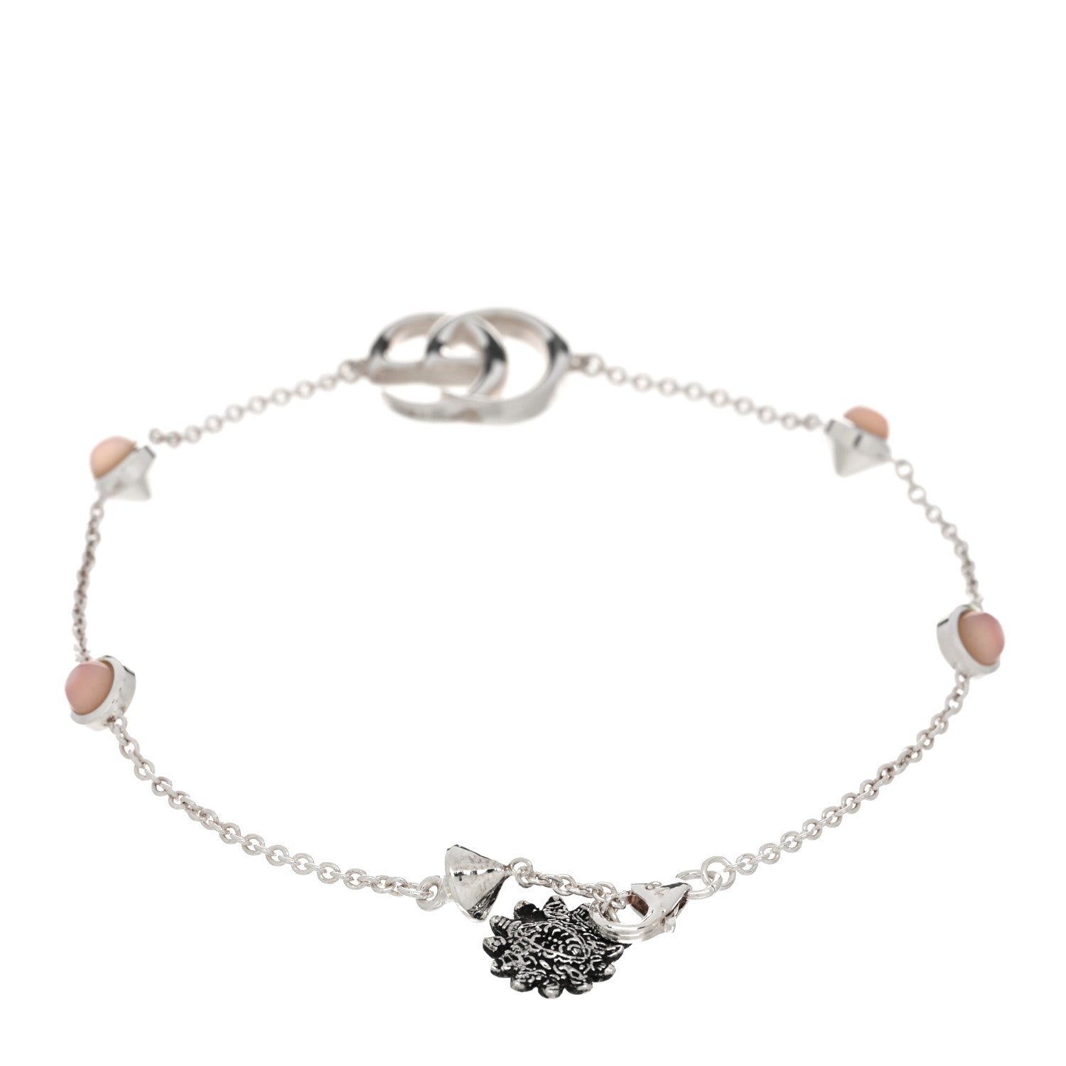 Gucci Sterling Silver Pink Mother of Pearl Double G Flower Bracelet 2 of 3