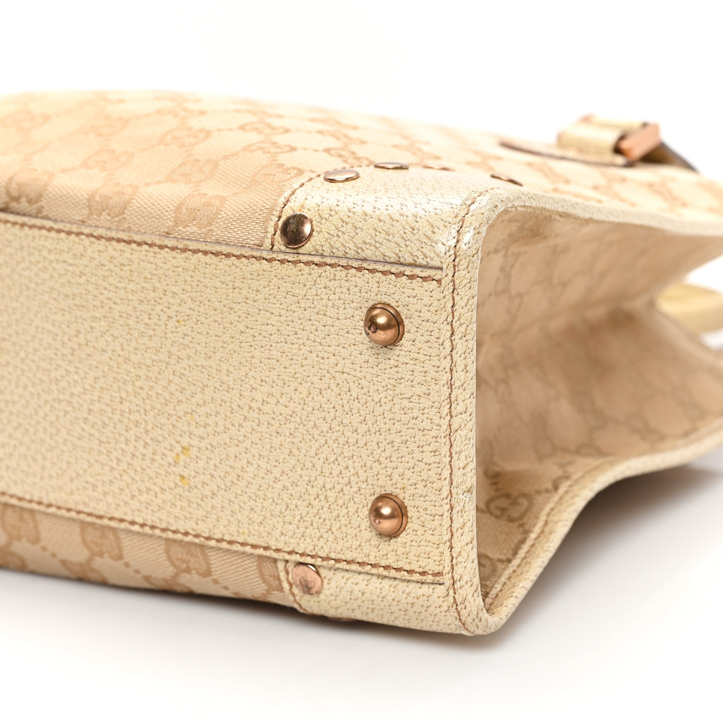 Canvas GG Monogram Calfskin Top Handle Bag White