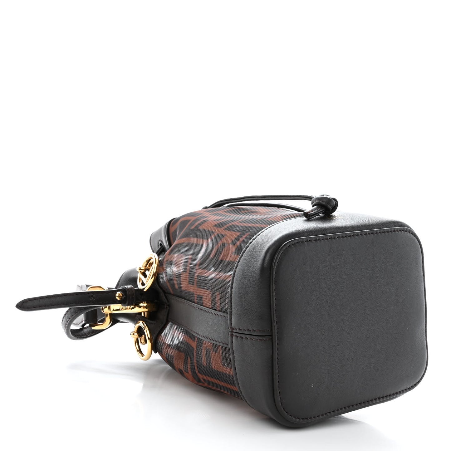 Mesh Vitello Grace F is Fendi FF 1974 Mini Mon Tresor Bucket Bag Marrone Black Ebano