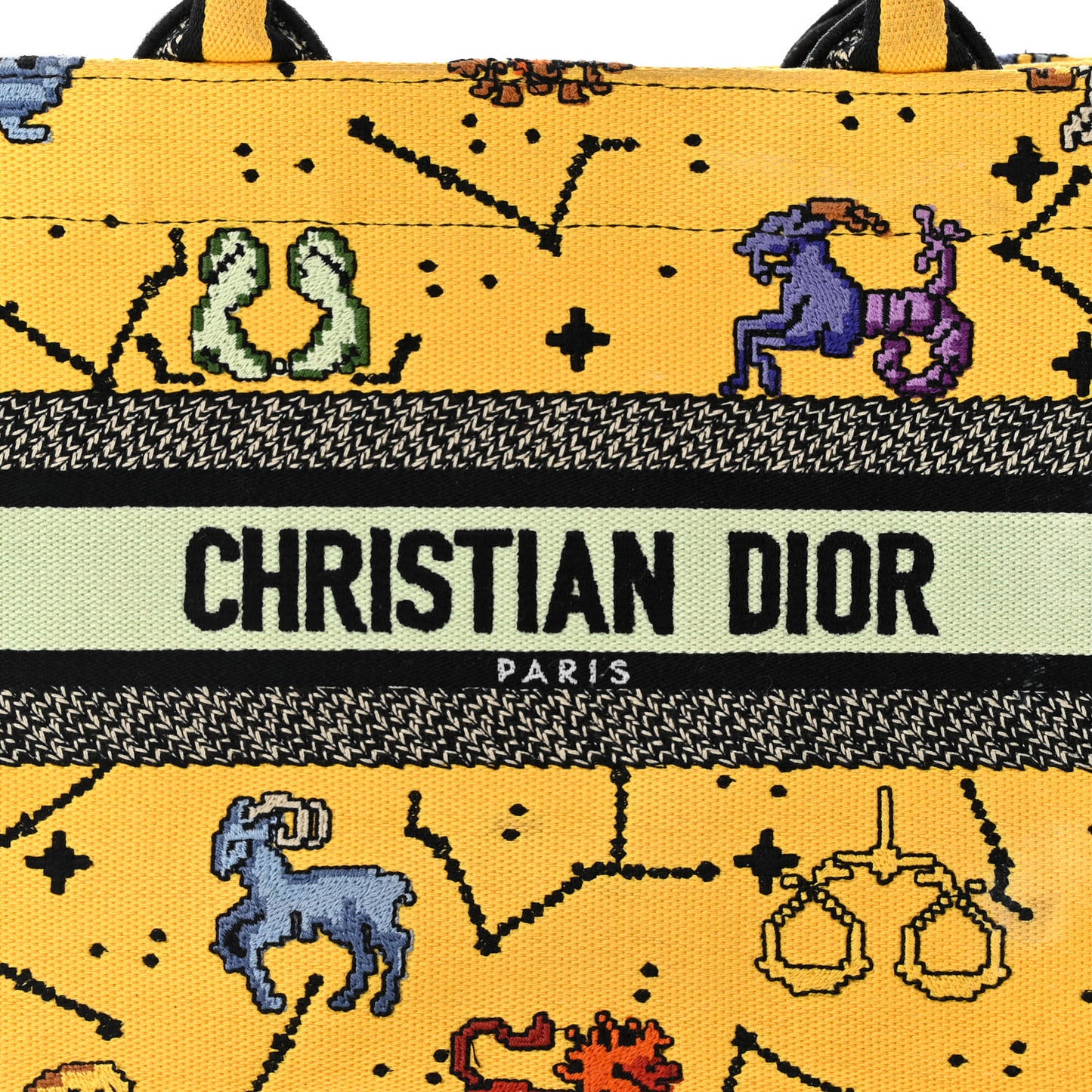 Canvas Embroidered Small Pixel Zodiac Book Tote Yellow Multicolor