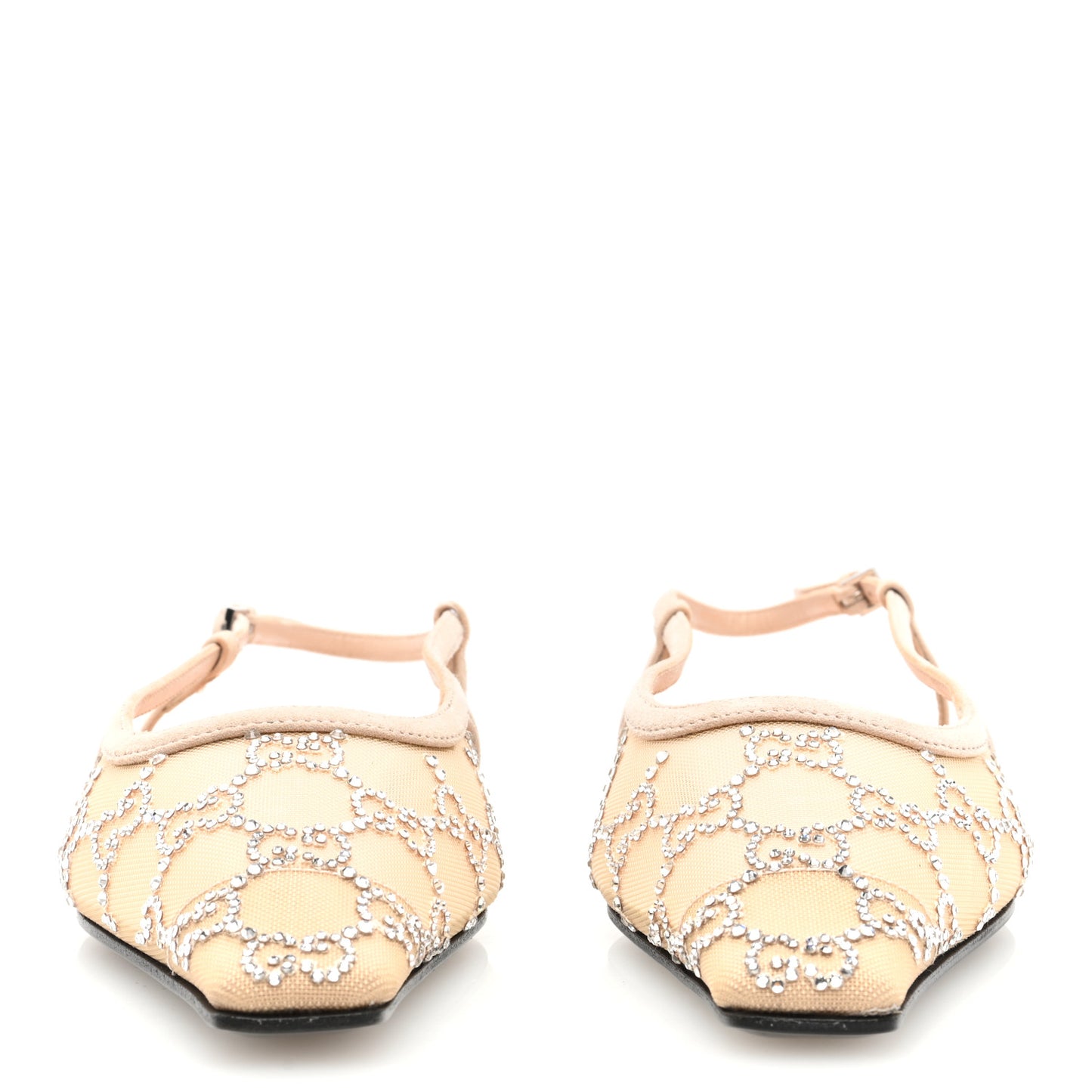 Suede Mesh Crystal GG Monogram Slingback Ballet Flats 36.5 Light Powder Skin Rose