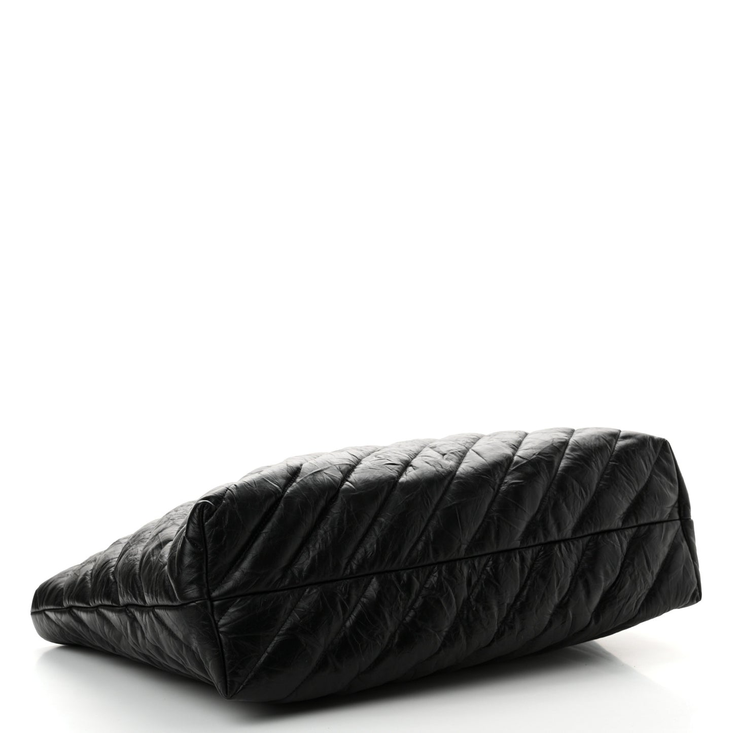 Crushed Calfskin Quilted Matte Black Hardware Large Crush Carry All Tote Bag Black