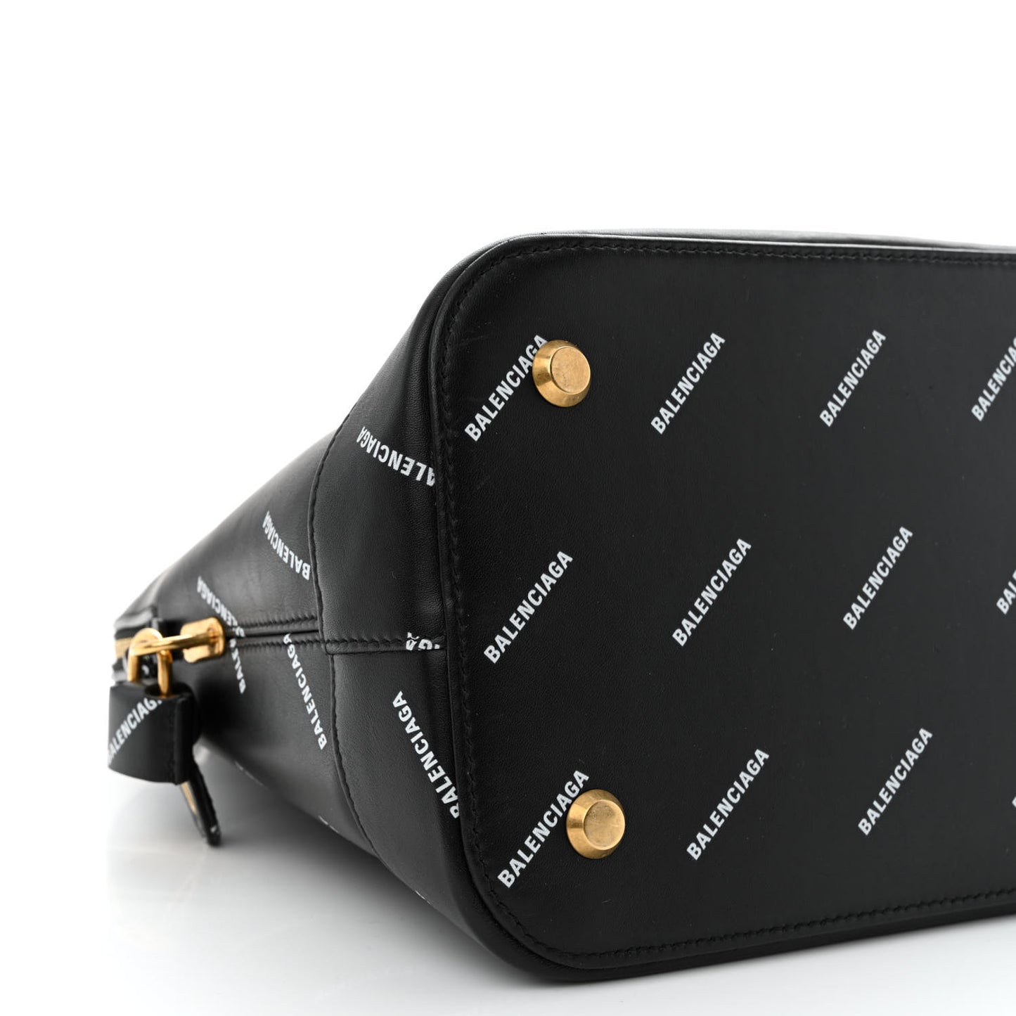 Calfskin Allover Logo M Ville Top Handle Bag Black