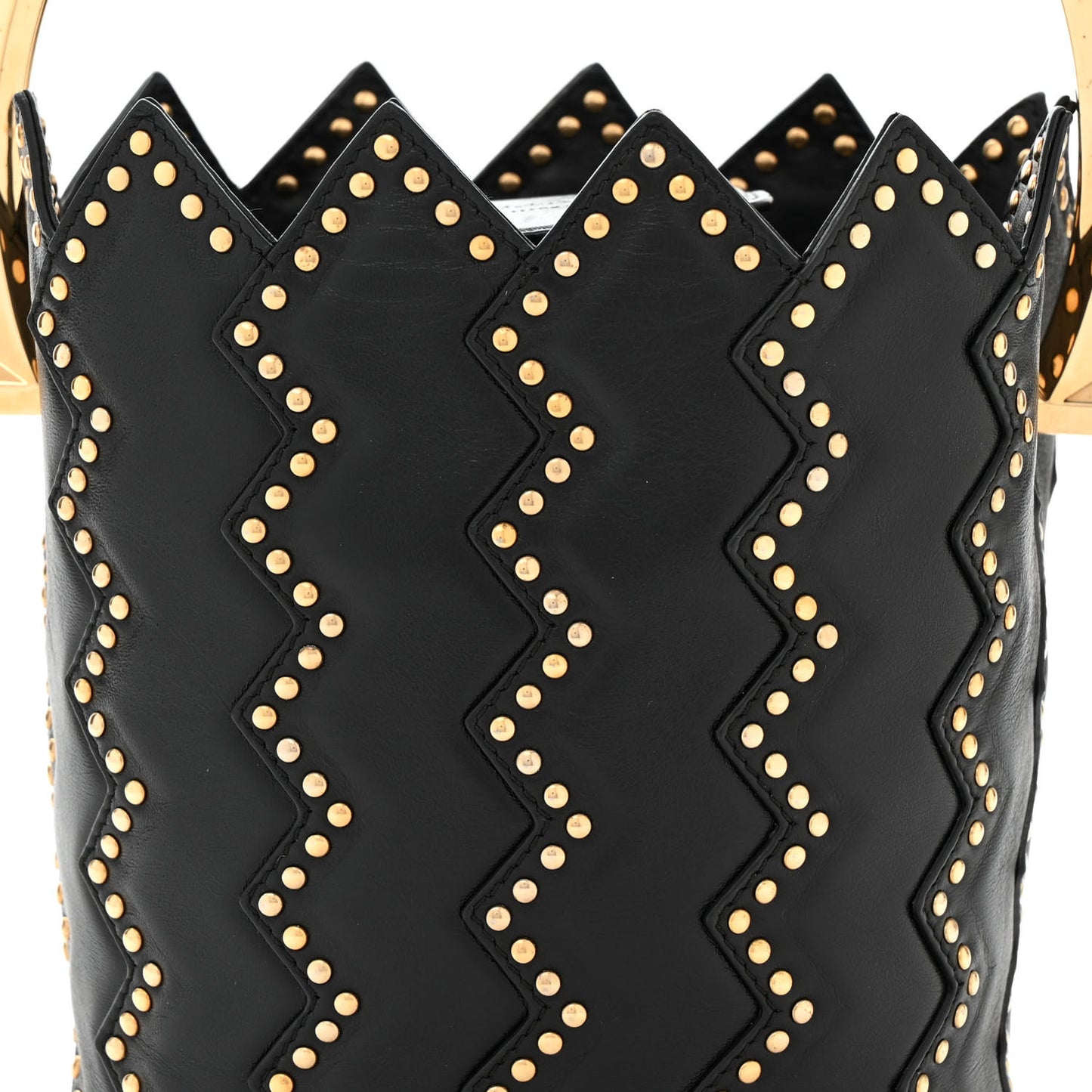 X SARA BATTAGLIA Calfskin Studded Zig Zag Bucket Shoulder Bag Black