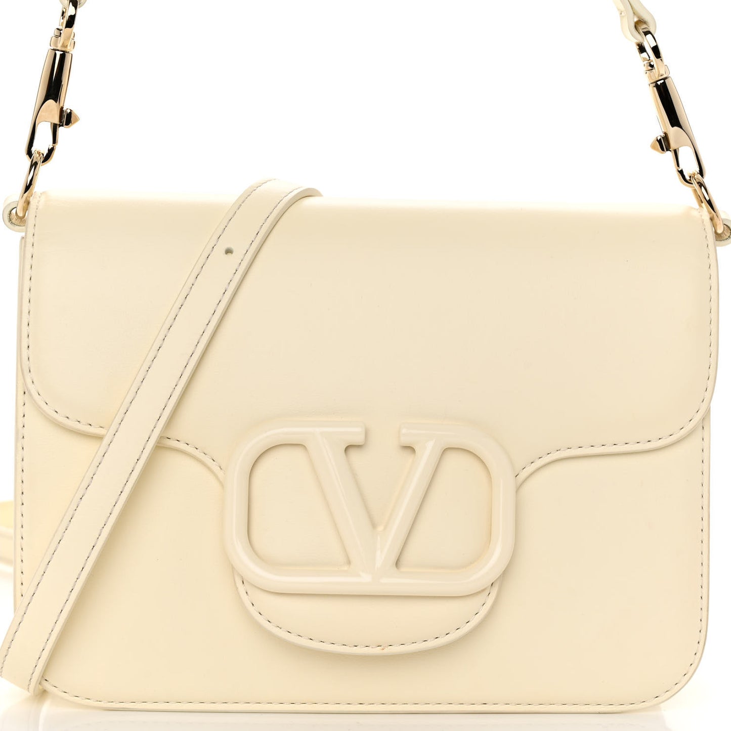Calfskin Enamel VLogo Loco Flap Shoulder Bag Ivory