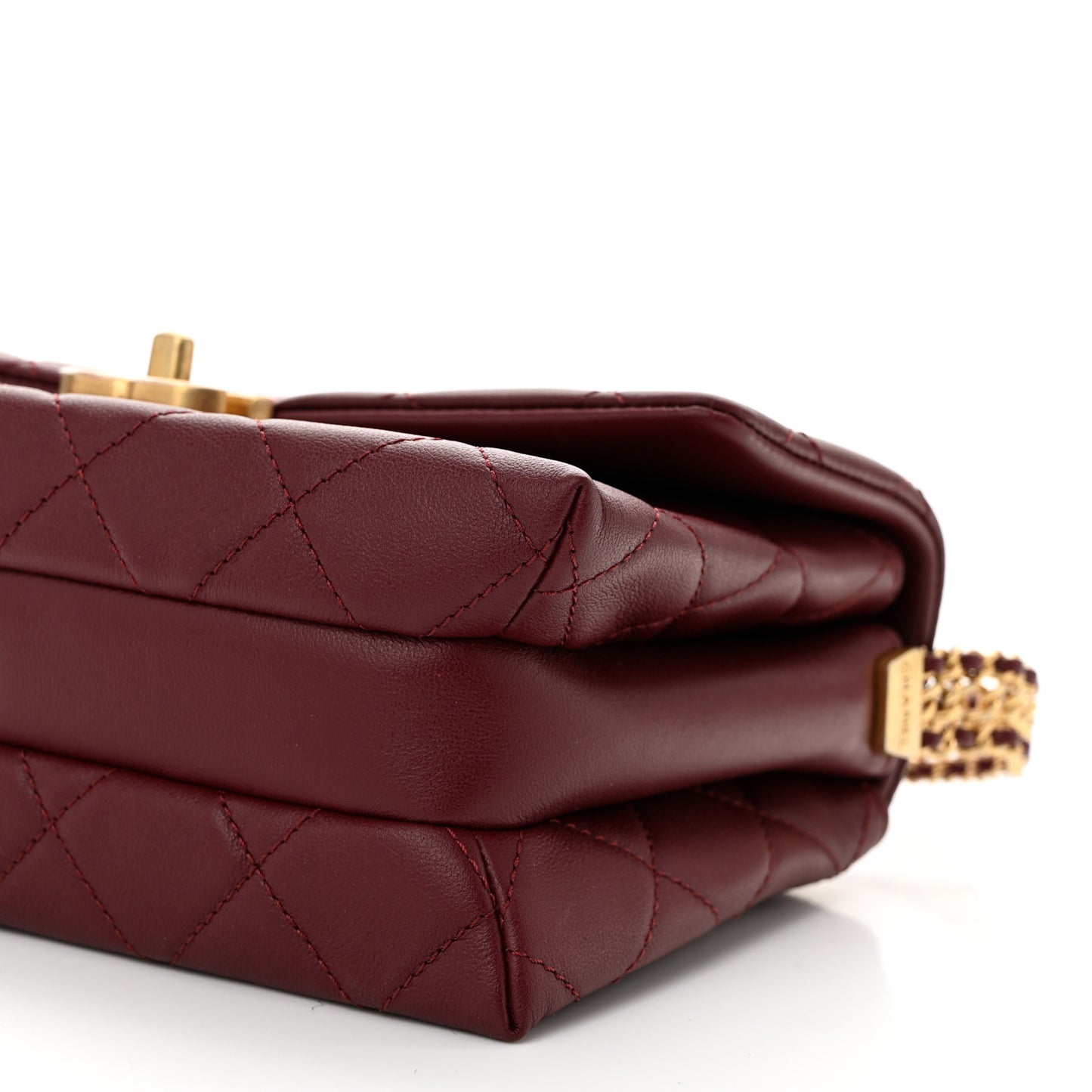 Calfskin Quilted Mini Chain Strap Flap Dark Brown