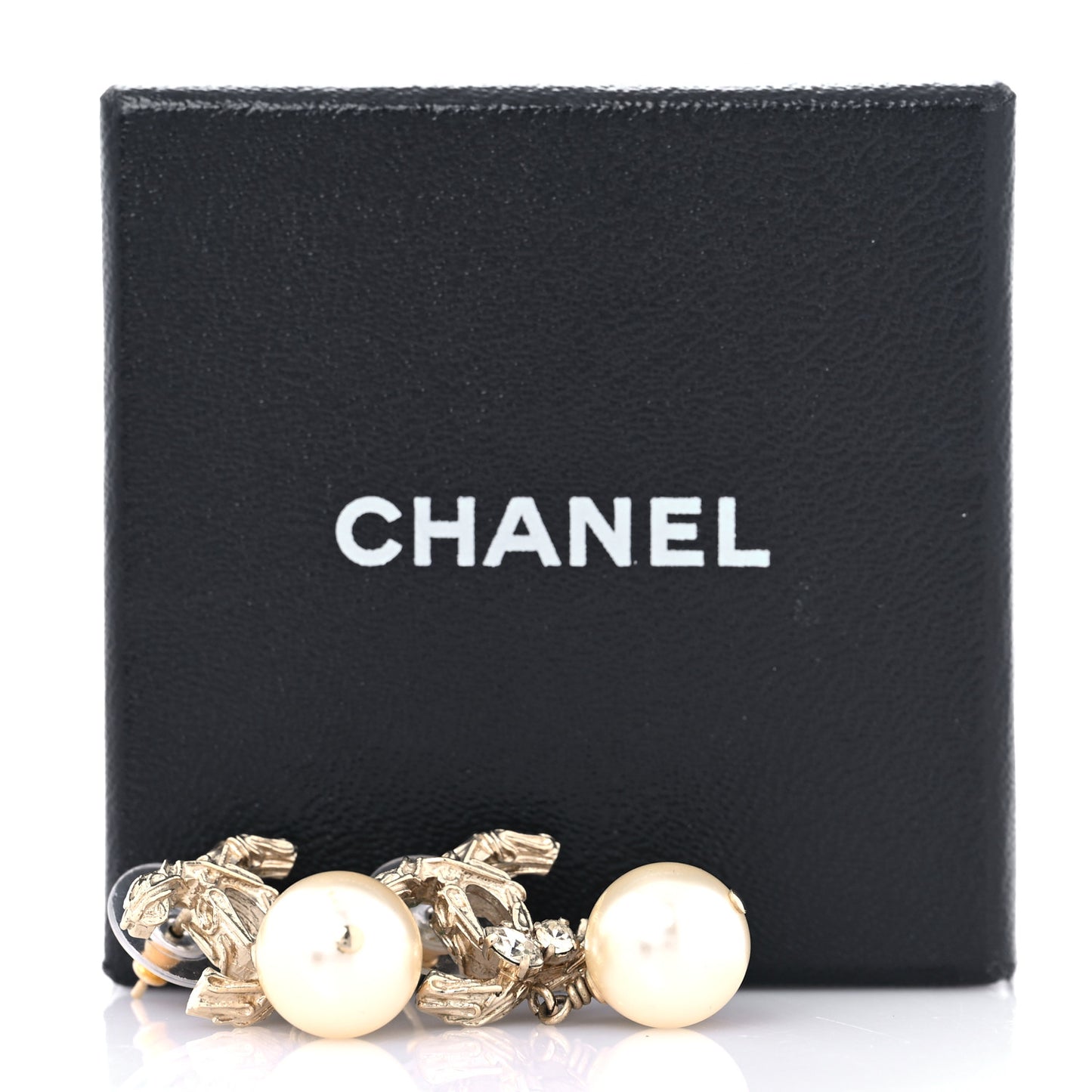Pearl Crystal CC Drop Earrings Gold