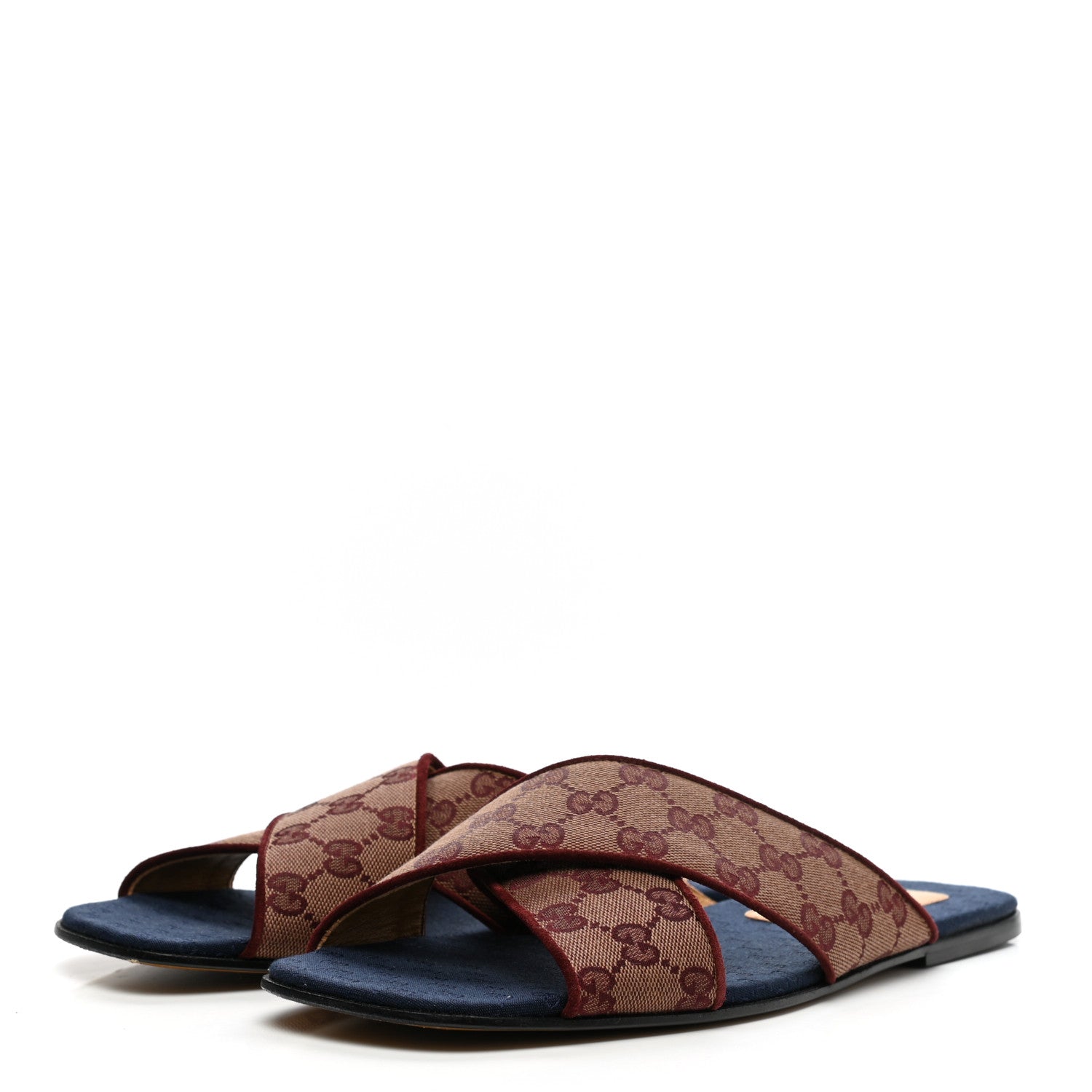 Gucci Canvas GG Monogram Mens Criss Cross Slide Sandals 10 Sahara Rubino Chardonnay 3 of 10