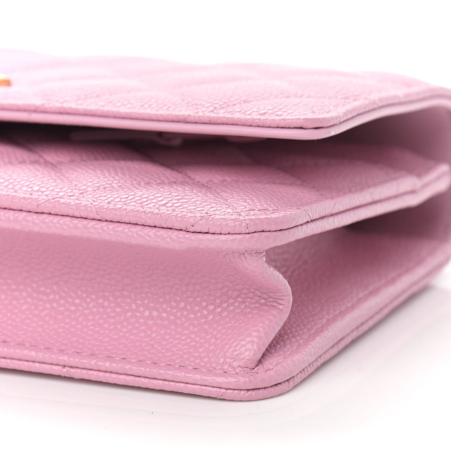 Shiny Caviar Quilted Pick Me Up Wallet On Chain WOC Pink