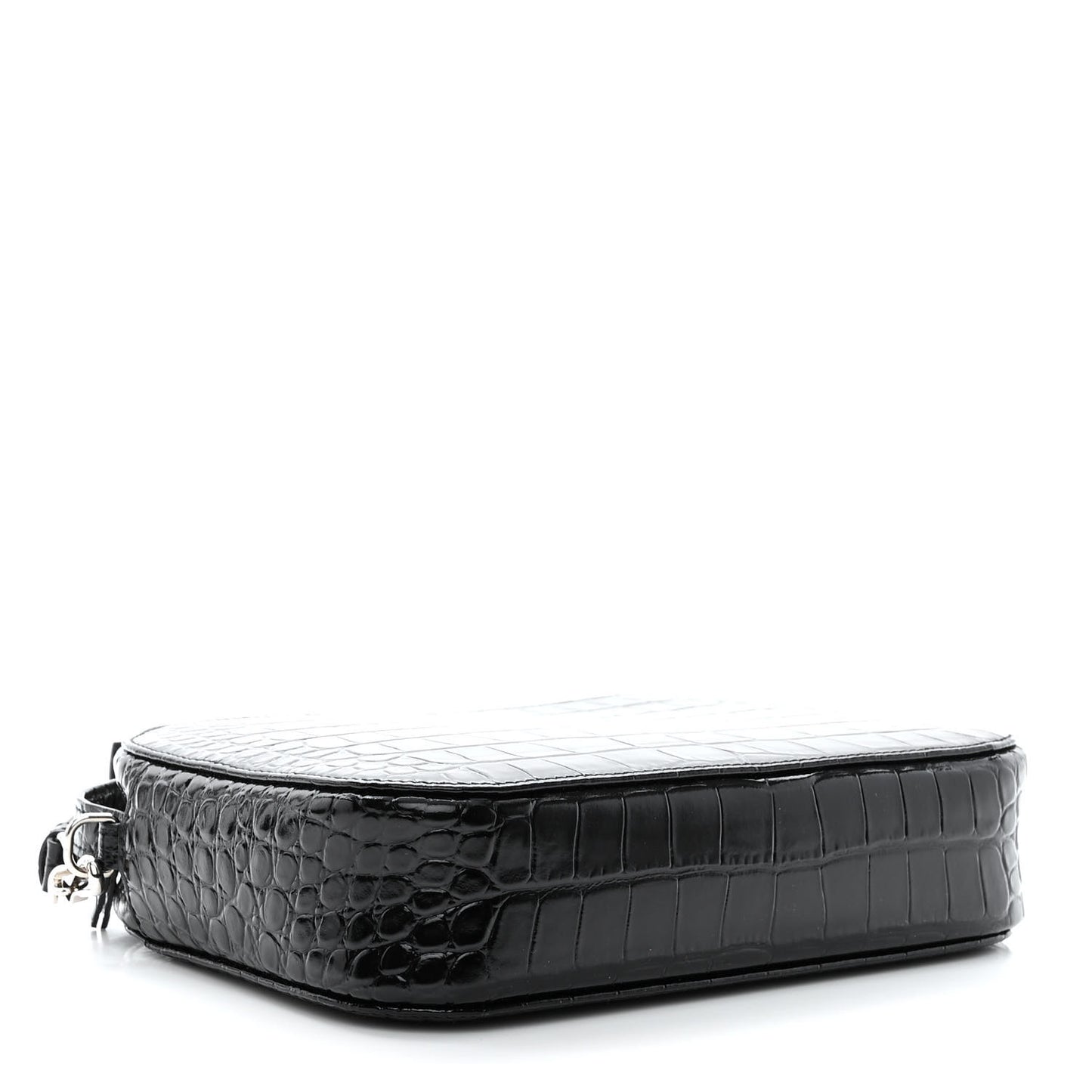 Shiny Calfskin Logo Crocodile Embossed S Everyday Camera Bag with Handle Black