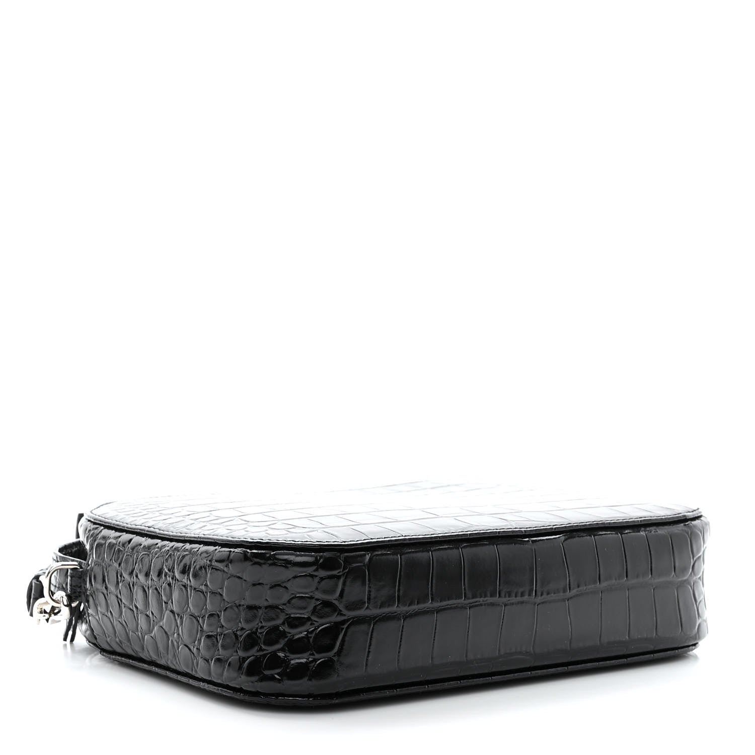 Balenciaga Shiny Calfskin Logo Crocodile Embossed S Everyday Camera Bag with Handle Black 4 of 10