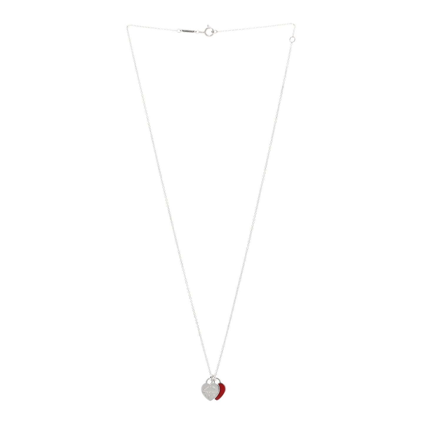 Sterling Silver Enamel Return to Tiffany Double Heart Tag Pendant Necklace Red