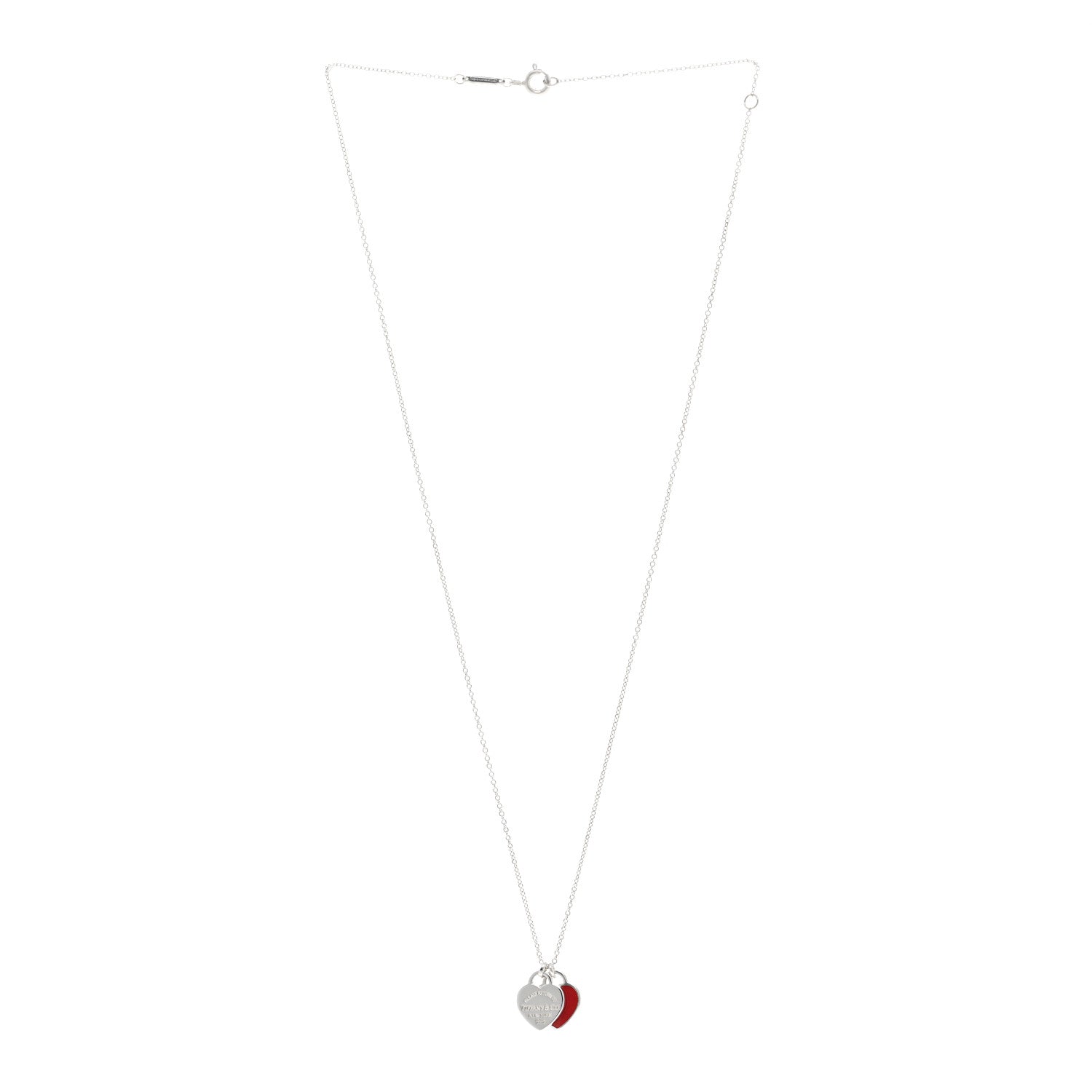 Tiffany Sterling Silver Enamel Return to Tiffany Double Heart Tag Pendant Necklace Red 3 of 4