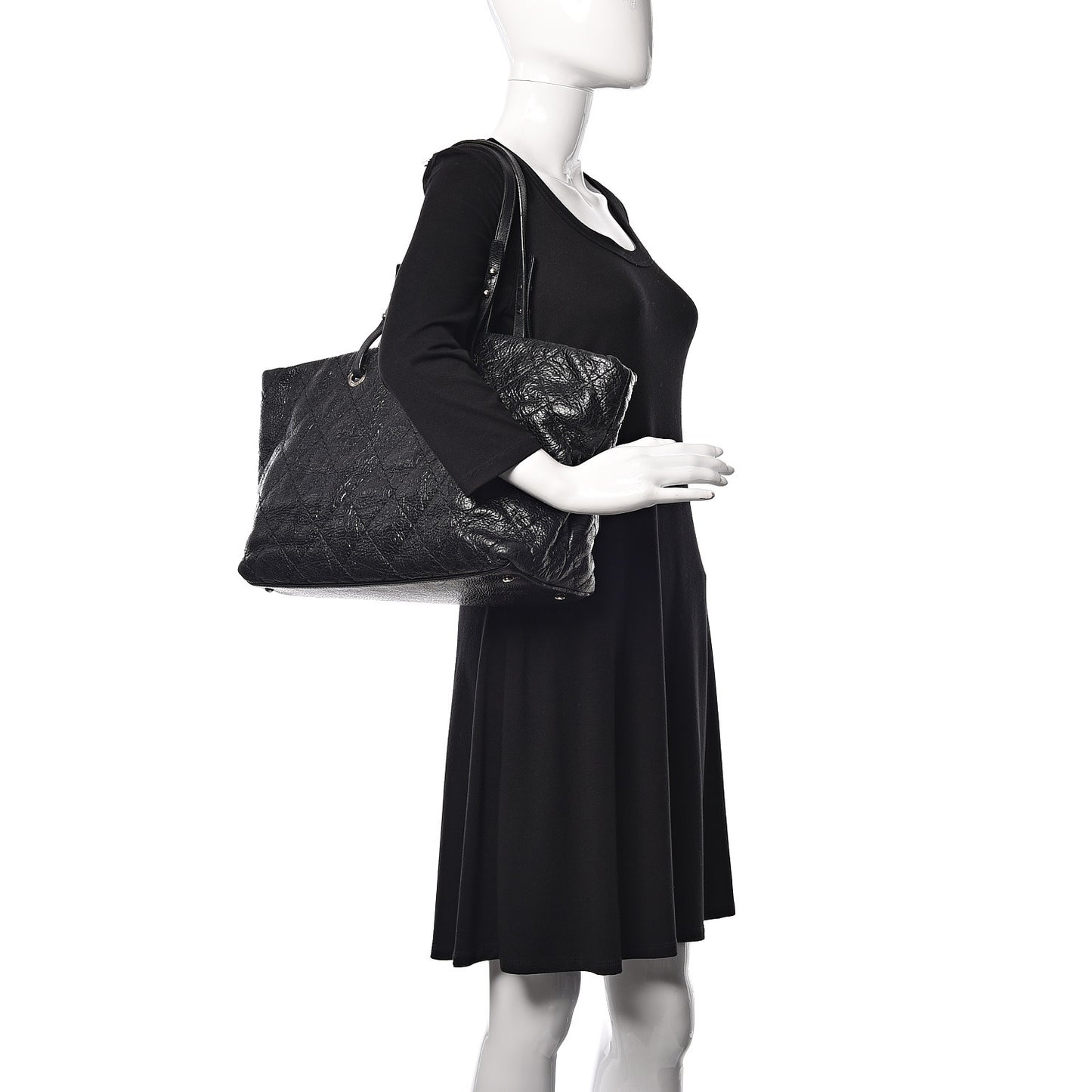 Glazed Calfskin Large On The Road Tote Black