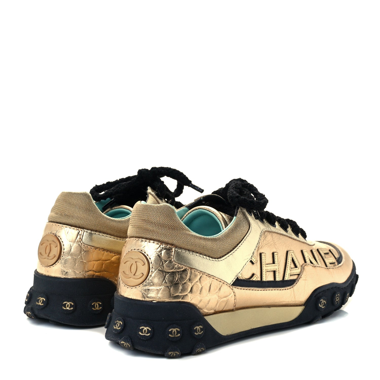 Chanel Metallic Satin Finish CC Womens Sneakers 38 Gold 4 of 11