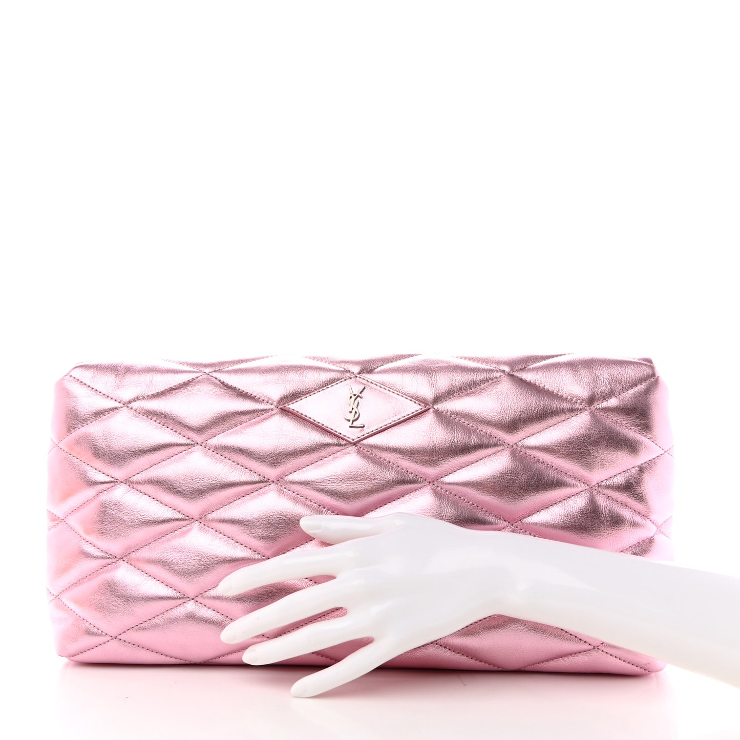 Metallic Lambskin Quilted Sade Puffer Envelope Clutch New Azalea