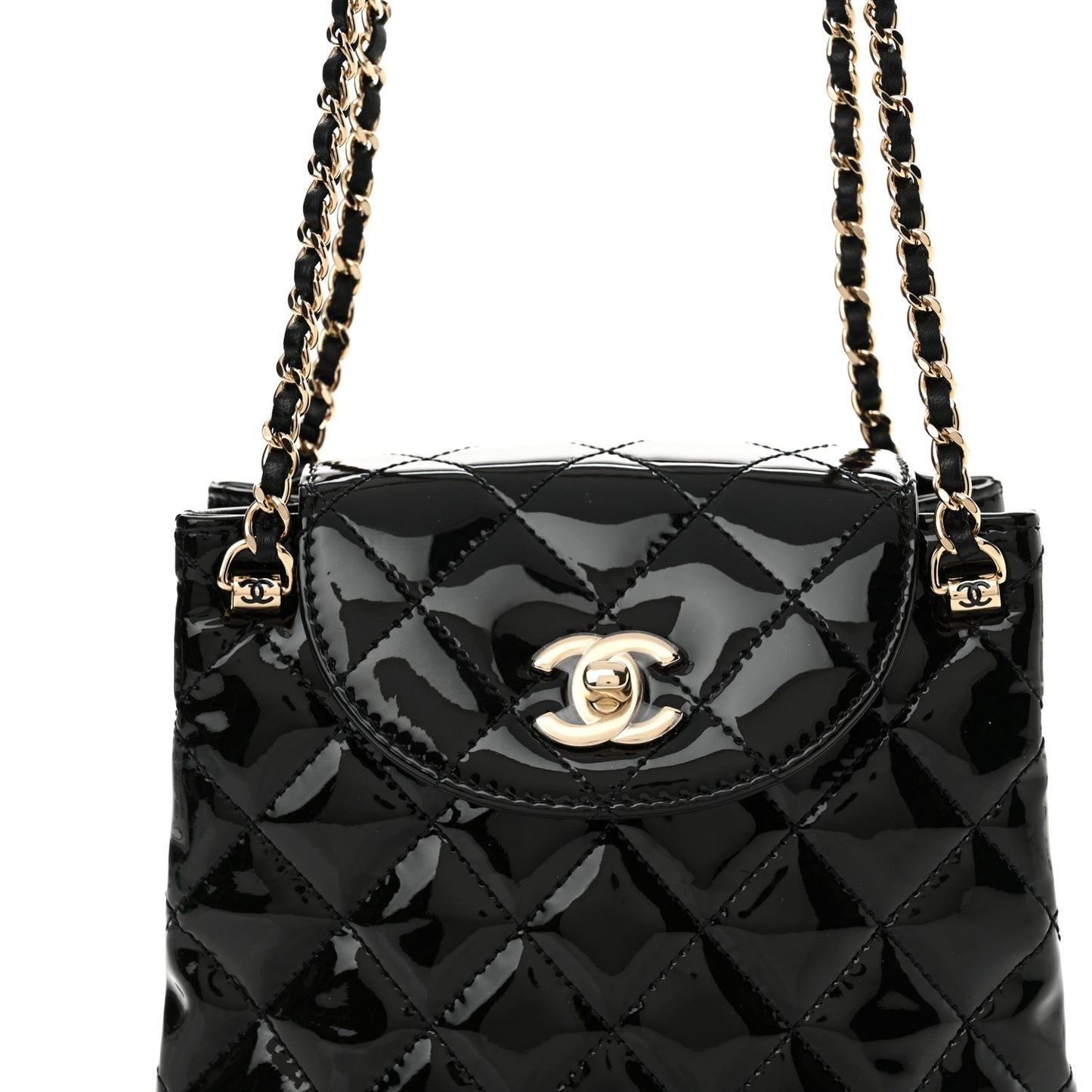 Patent Quilted Shiny Coco Small Flap Hobo Black