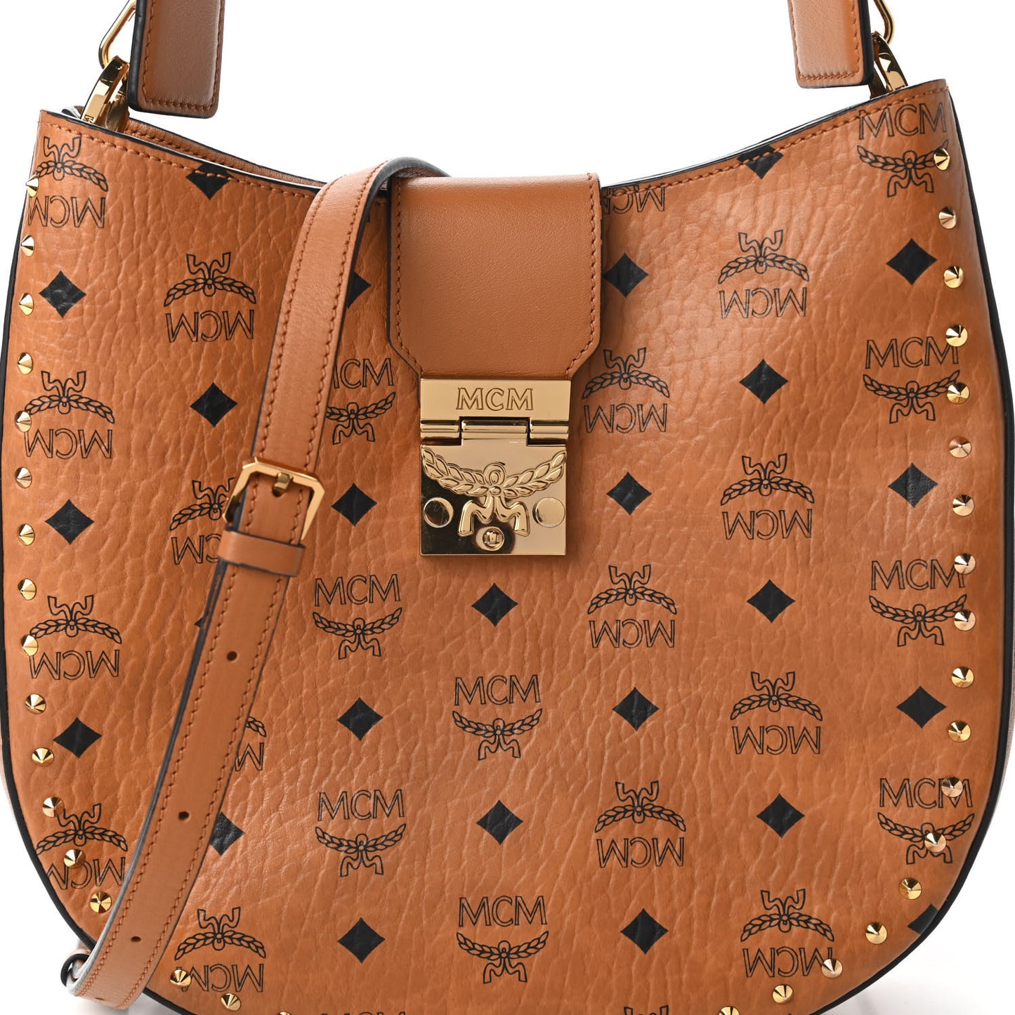 Visetos Studded Medium Patricia Hobo Cognac