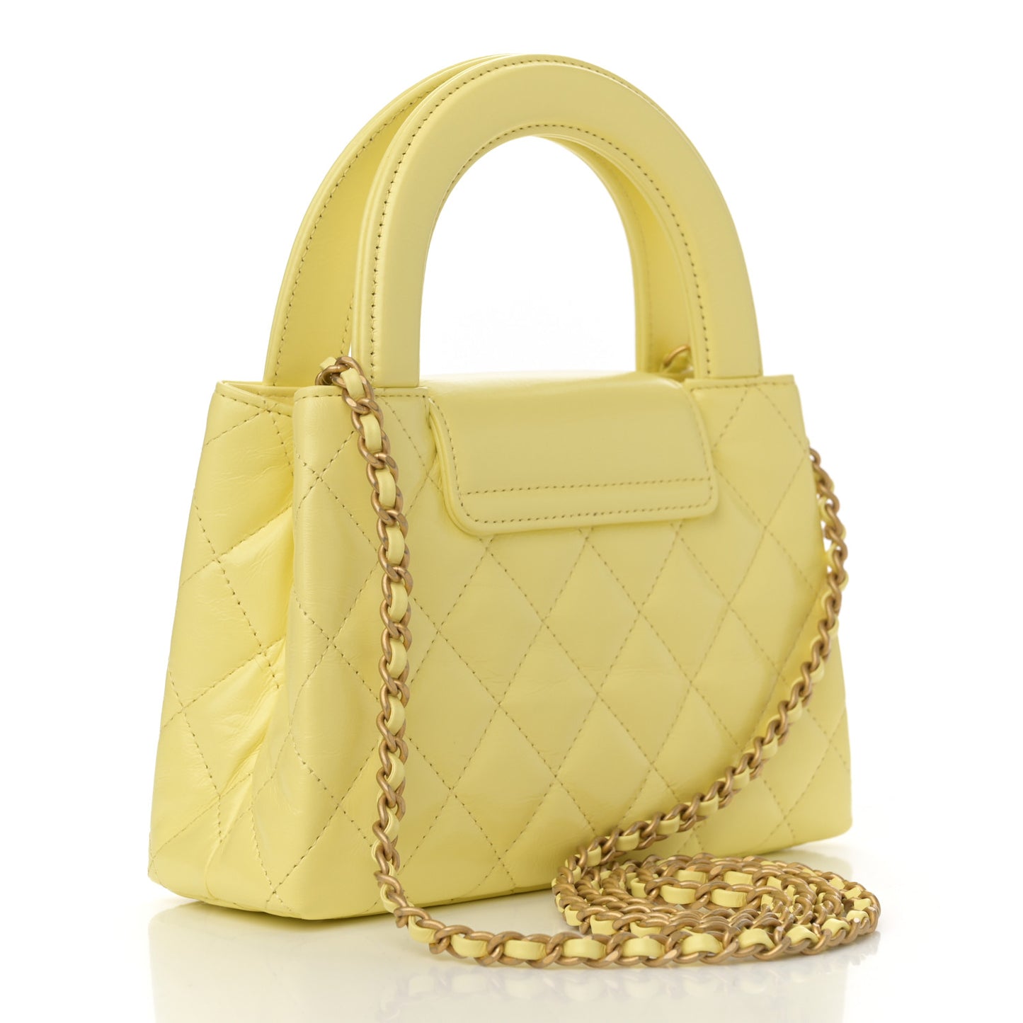 Shiny Aged Calfskin Quilted Nano Kelly Shopper Light Yellow