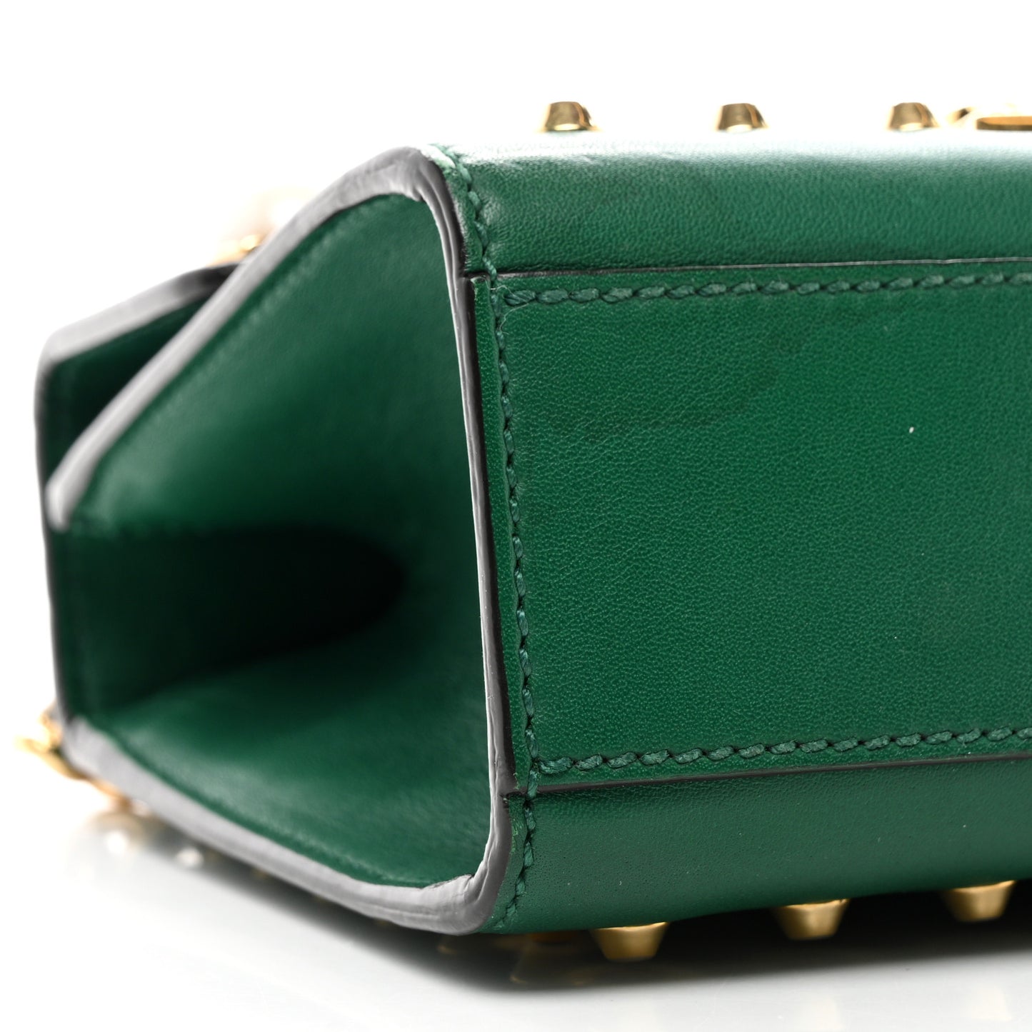 Calfskin Studded Small Padlock Shoulder Bag Emerald