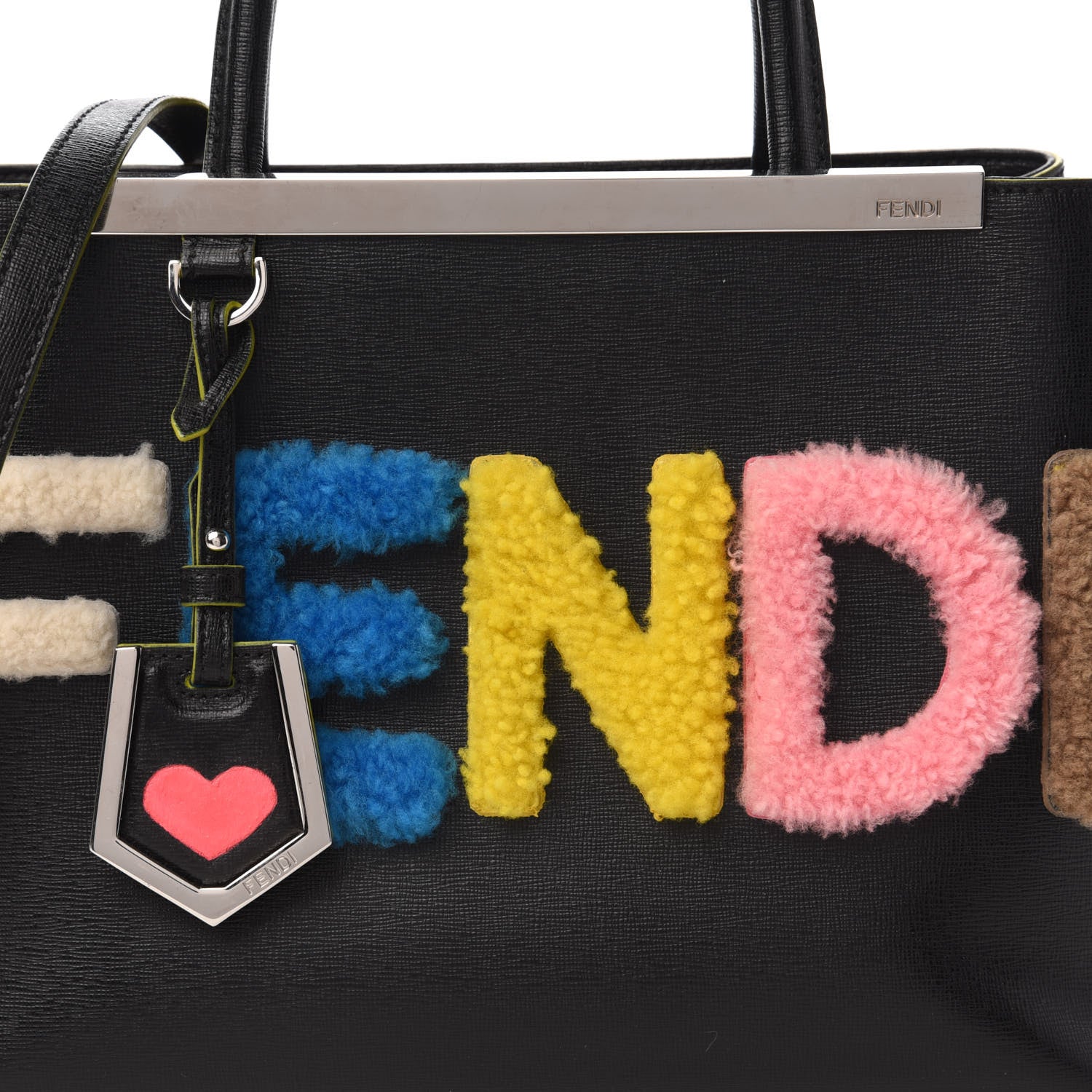 Fendi Vitello Elite Shearling Block Letter Petite 2Jours Tote Black 9 of 9