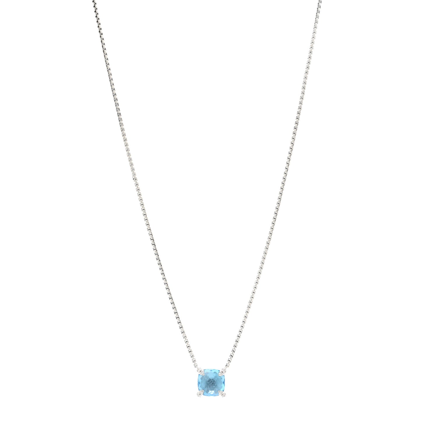 Sterling Silver Diamond Blue Topaz 9mm Petite Chatelaine Pendant Necklace