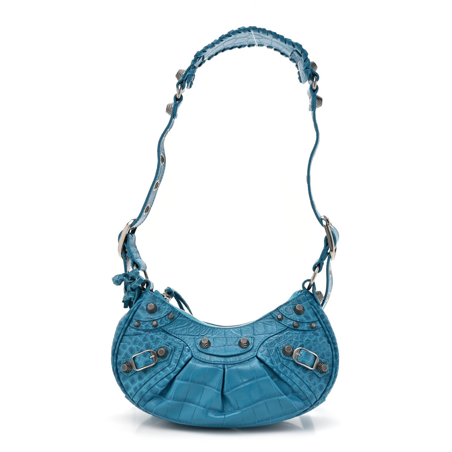 Balenciaga Extra Supple Calfskin Crocodile Embossed Le Cagole Shoulder Bag XS Cyan 1 of 12