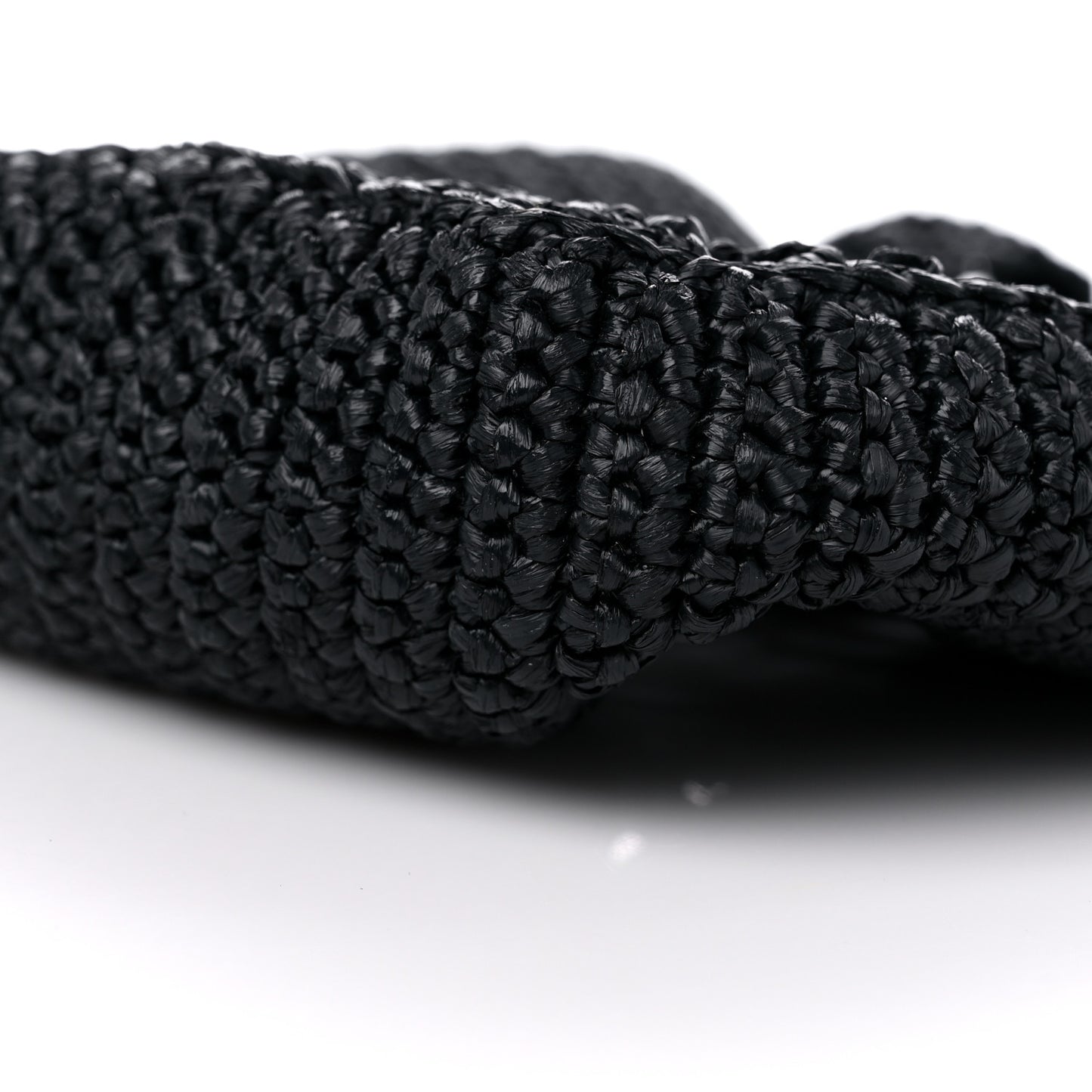 Yarn Raffia Effect Crochet Logo Embroidered Small Tote Bag Black