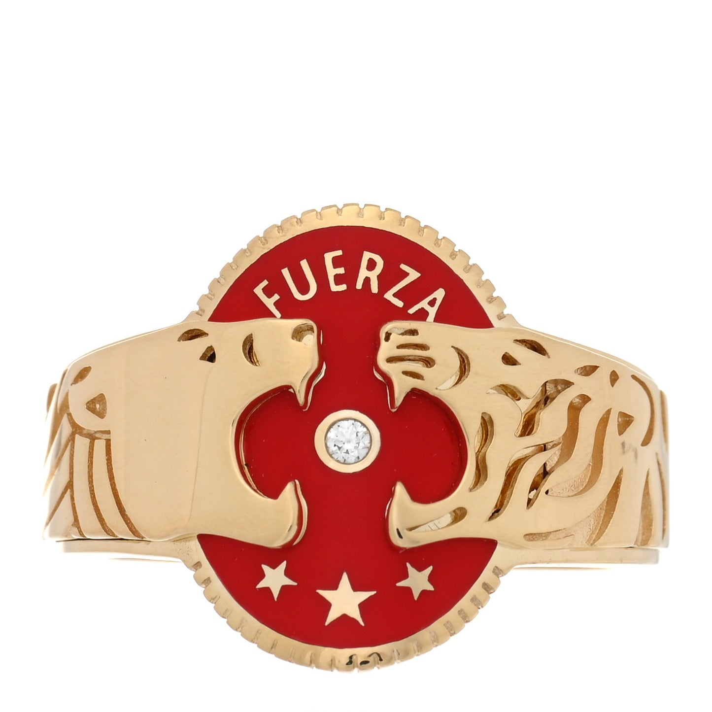 18K Yellow Gold Enamel Diamond Strength Cigar Band 57 8 Red
