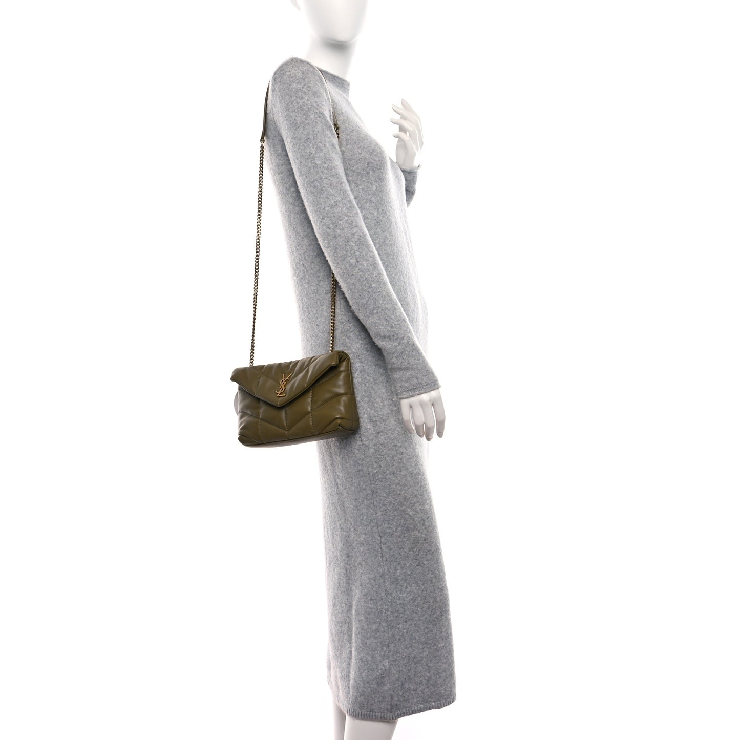 Lambskin Quilted Toy Loulou Puffer Monogram Chain Satchel Hazel Green