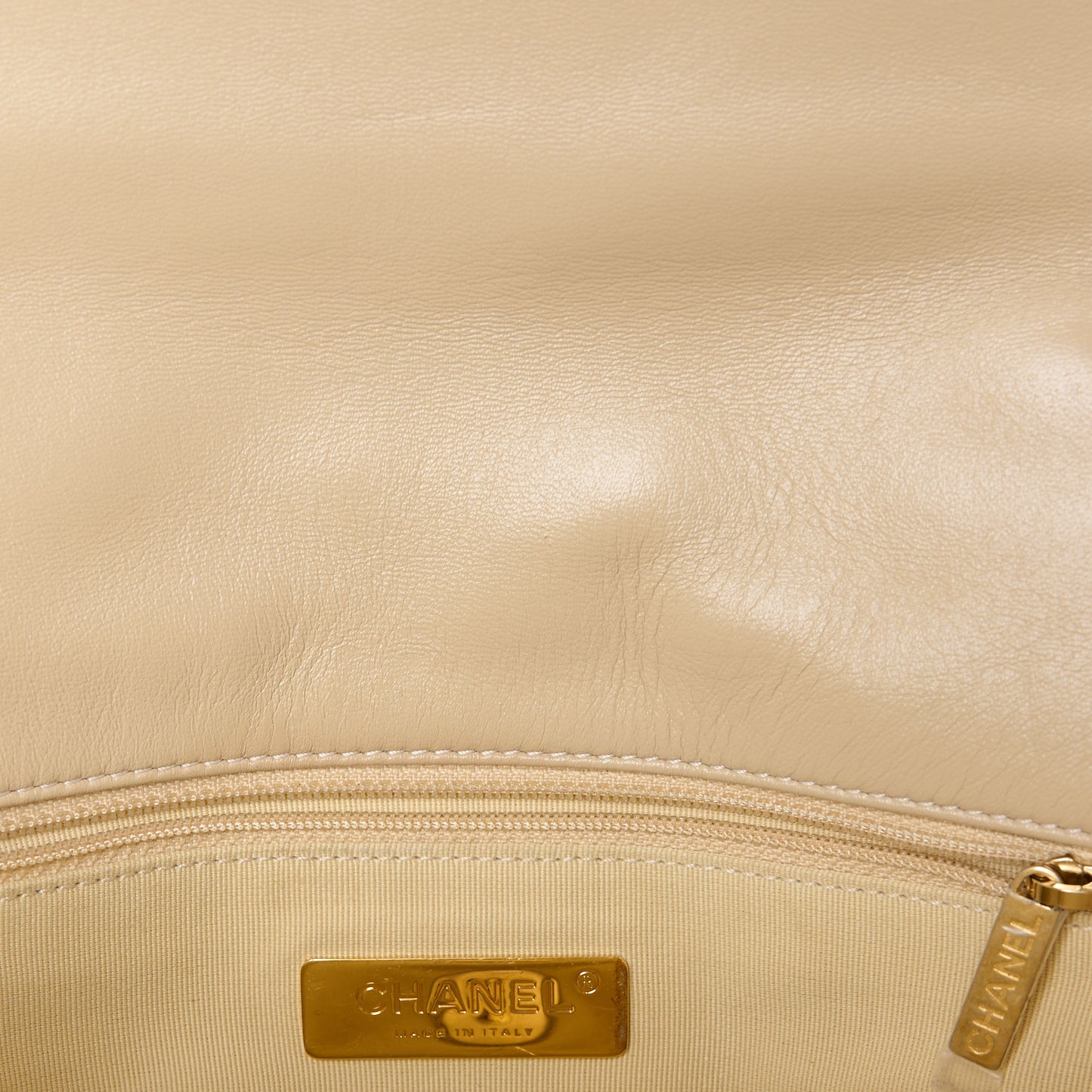 Lambskin Quilted Medium Chanel 19 Flap Light Beige