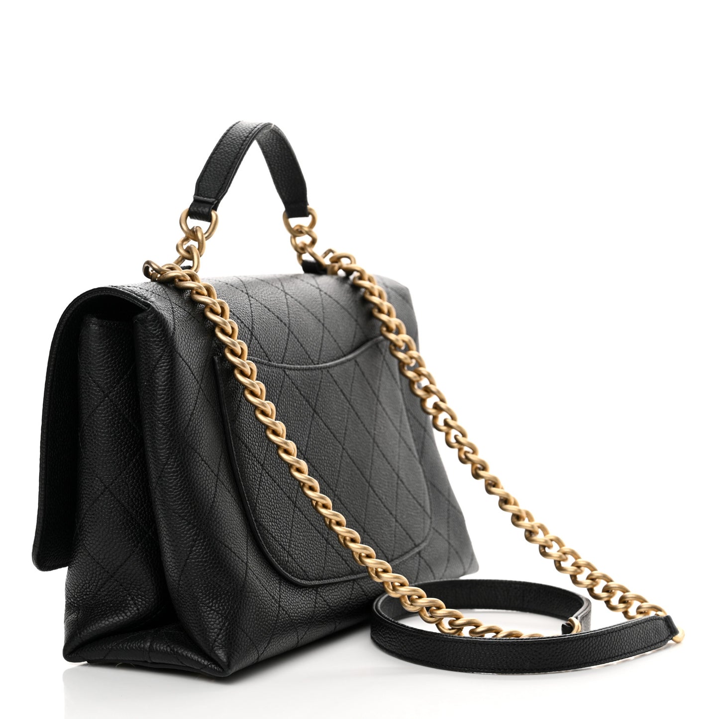 Grained Calfskin Stitched Flap Black