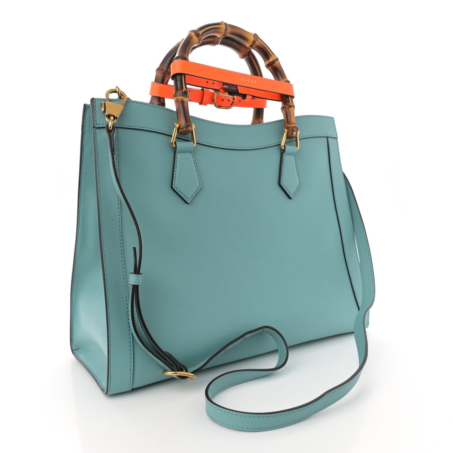 Wonka Grain Calfskin Medium Diana Tote Bag Dusty Azure Orange Fluo