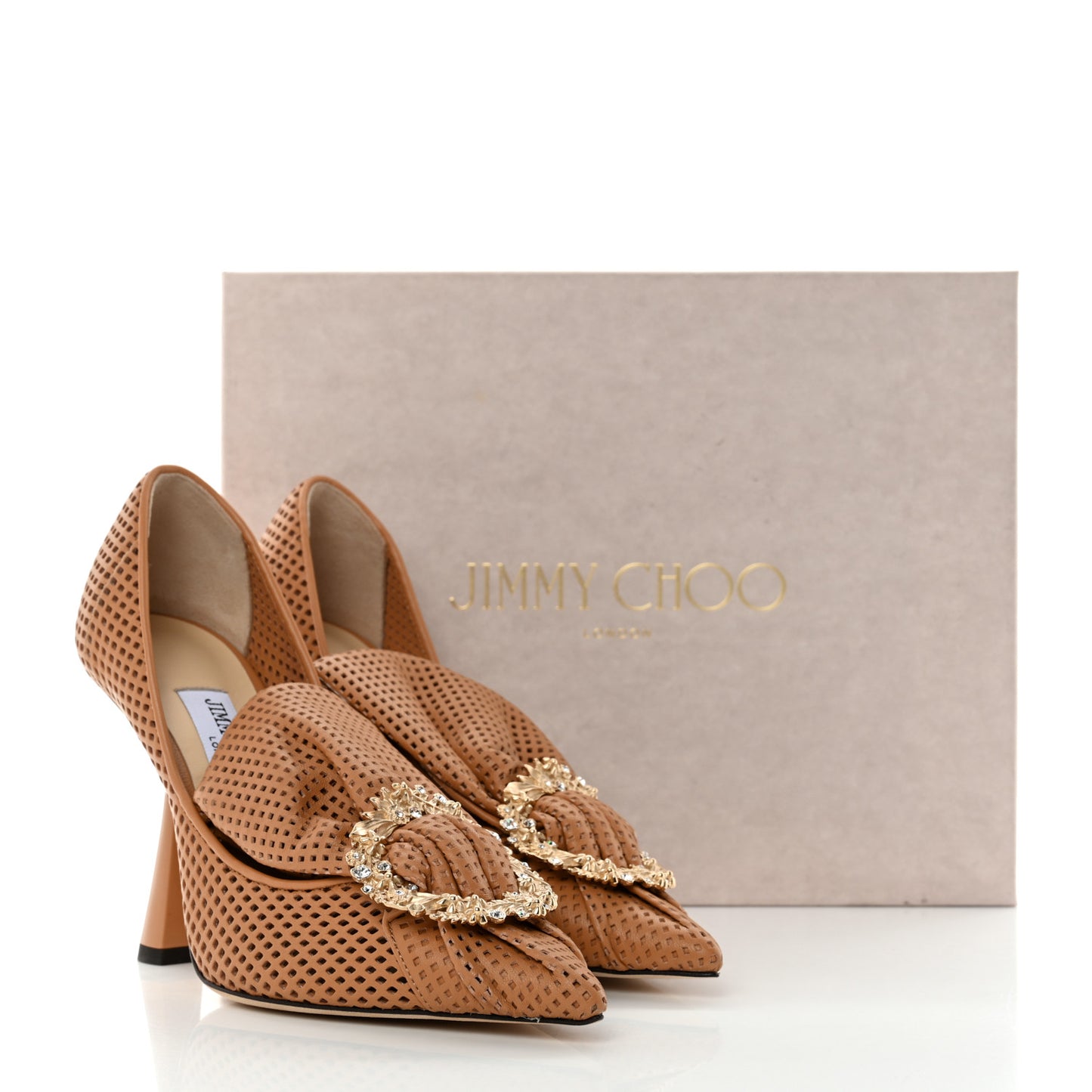 Calfskin Crystal Embellished Lyz 100 Pointed Pump 36 Nutmeg