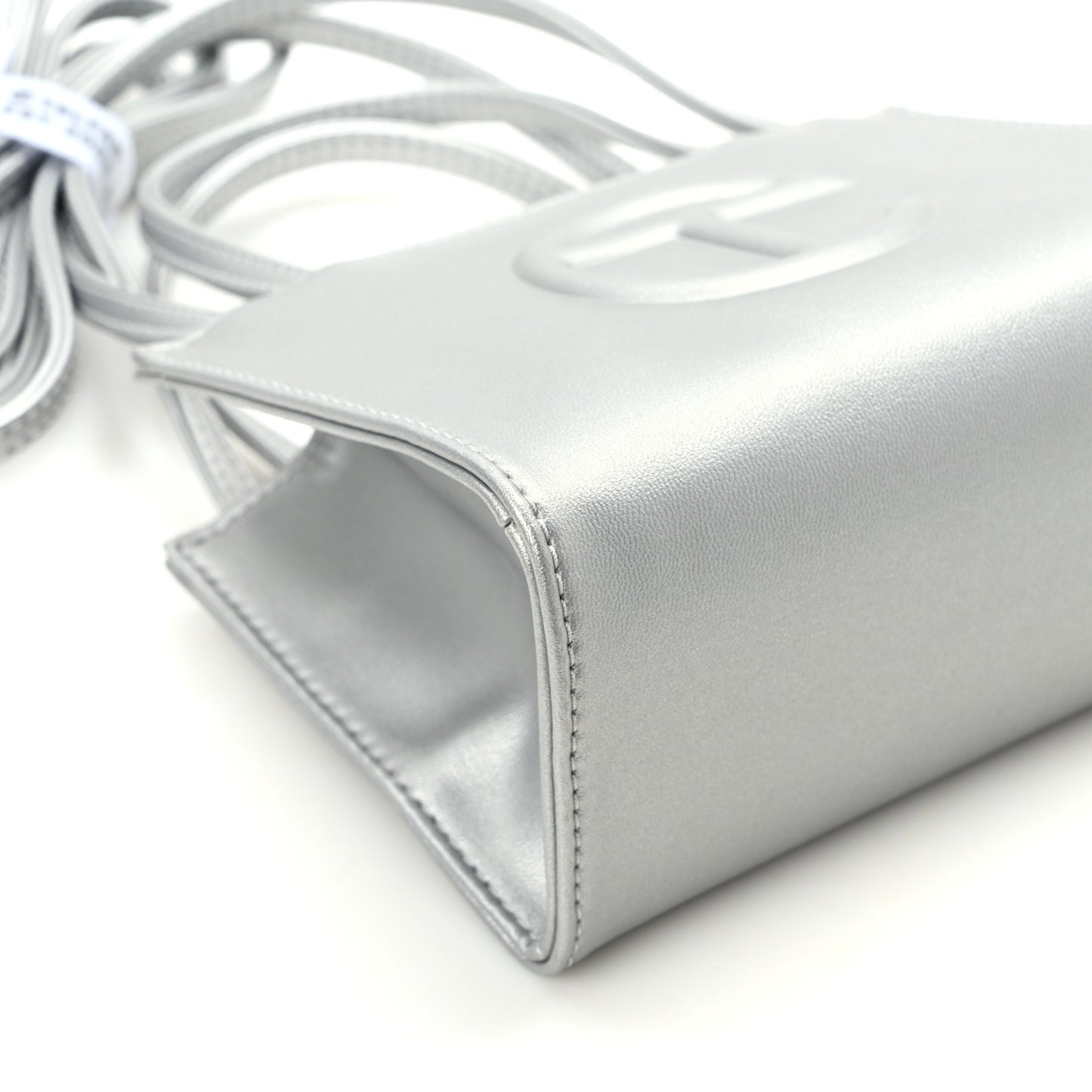 Metallic Vegan Leather Small Shopping Bag Silver