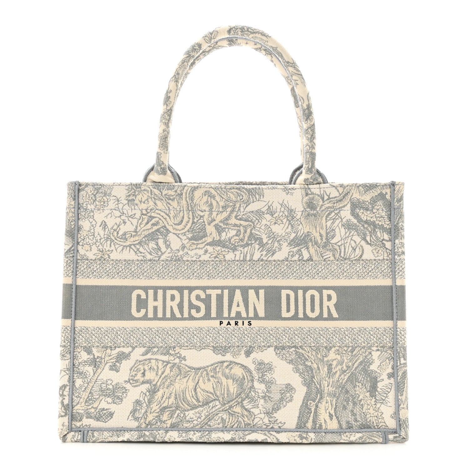 Christian Dior Canvas Embroidered Medium Dioriviera Toile De Jouy Book Tote Gray 1 of 11
