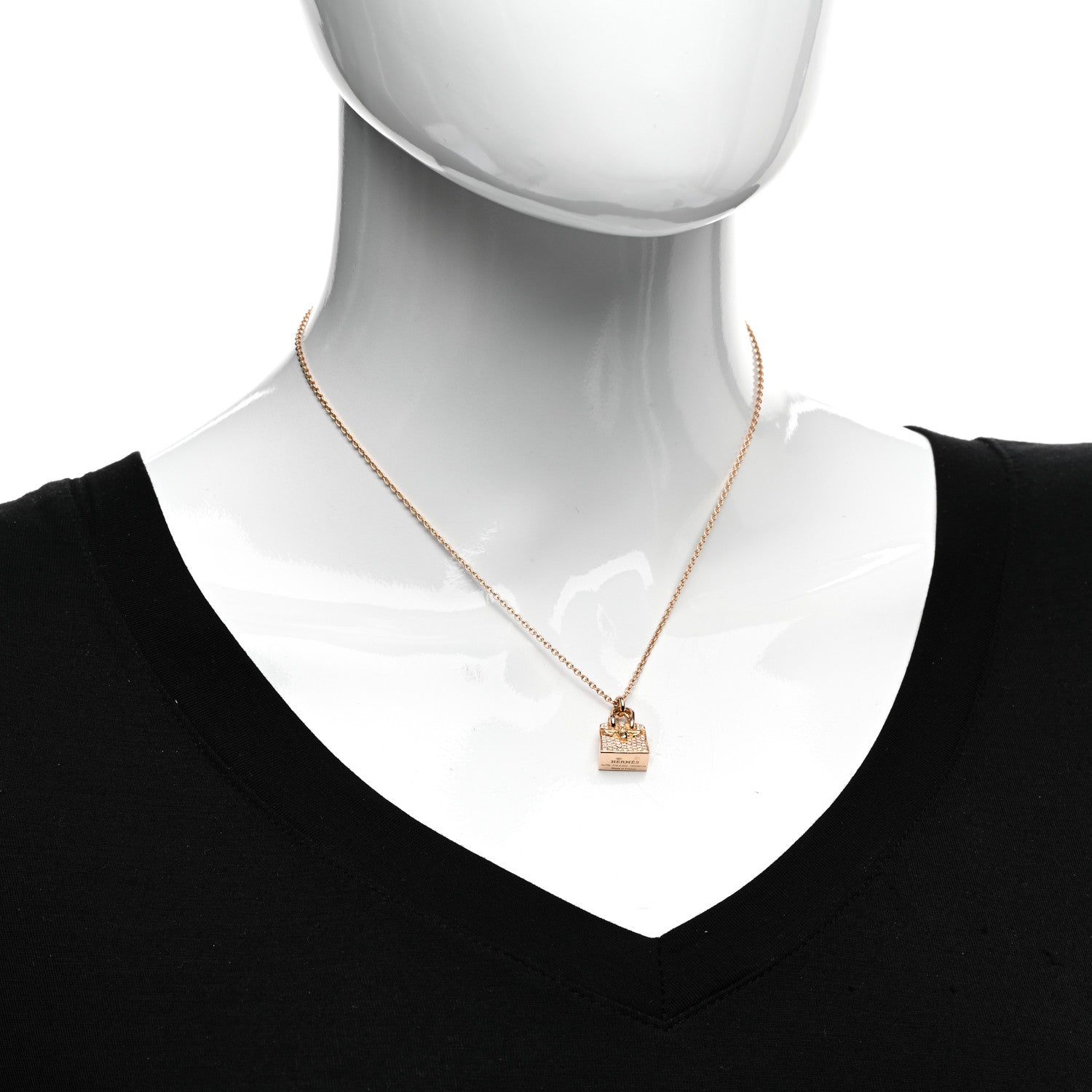 Hermes 18K Rose Gold Diamond Birkin Amulette Pendant Necklace 2 of 5