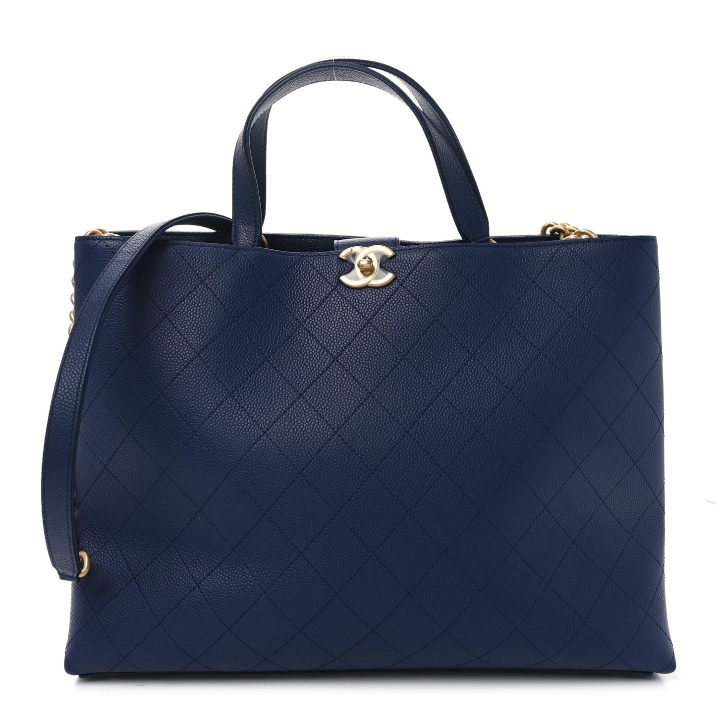 Caviar Stitched Large Shopping Tote Bag Blue