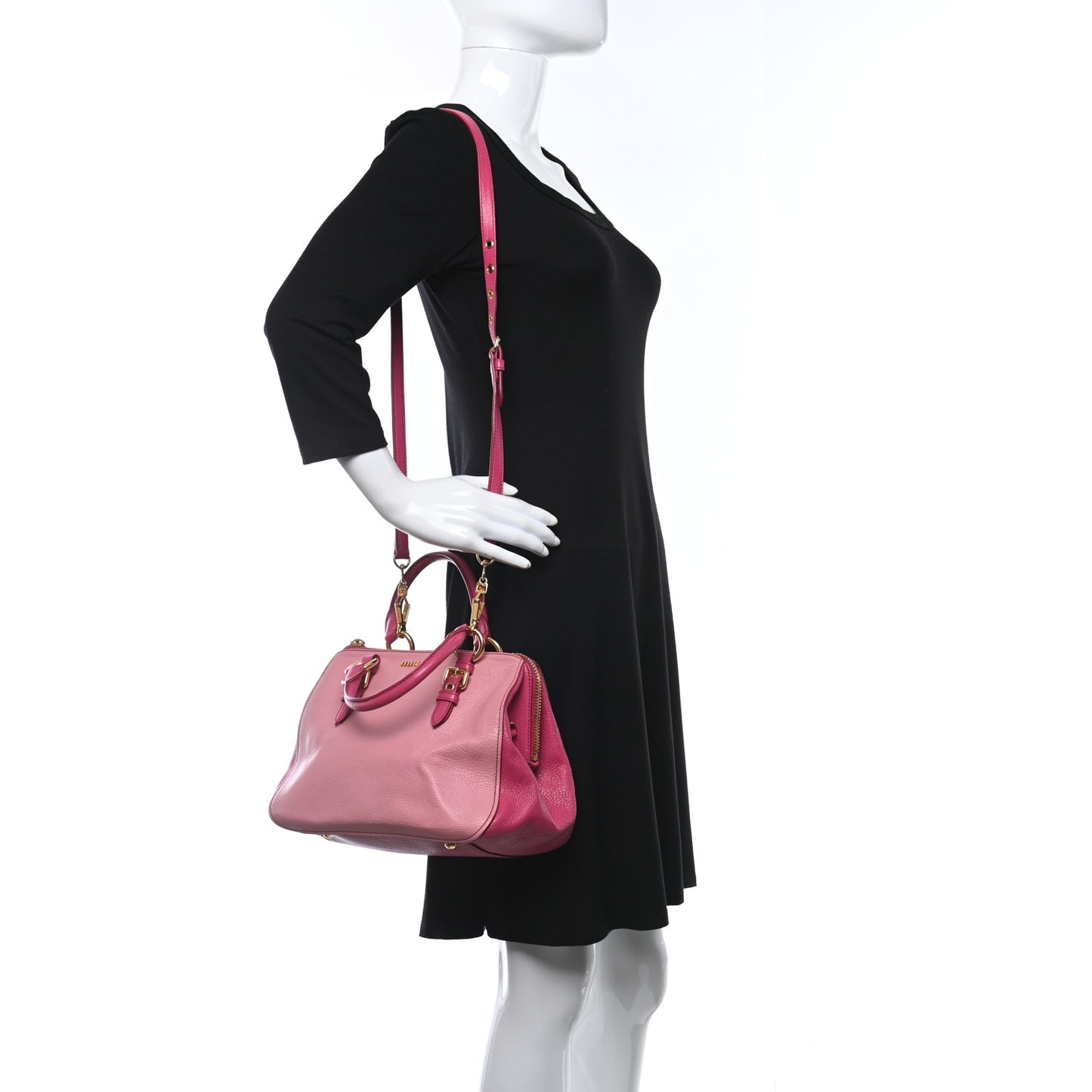 Goatskin Madras Bi-Color Bowling Bag Rosa Peonia