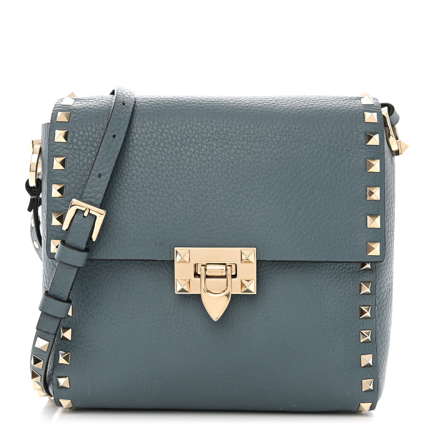 Pebbled Calfskin Rockstud Flip Lock Flap Messenger Bag Amadeus