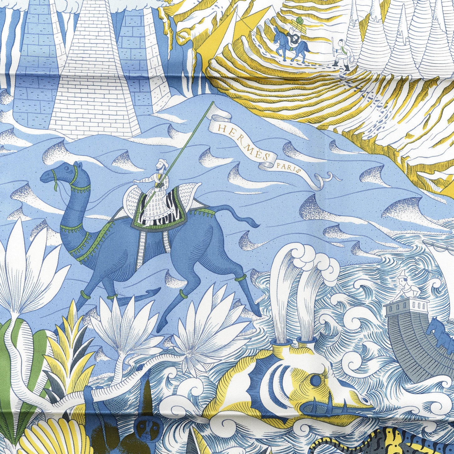 Silk Cosmographia Universalis Scarf 90 White Bleu Vert