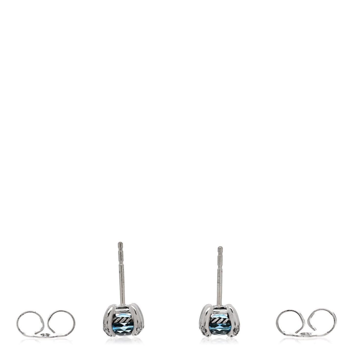 Sterling Silver Diamond Blue Topaz 6mm Chatelaine Earrings