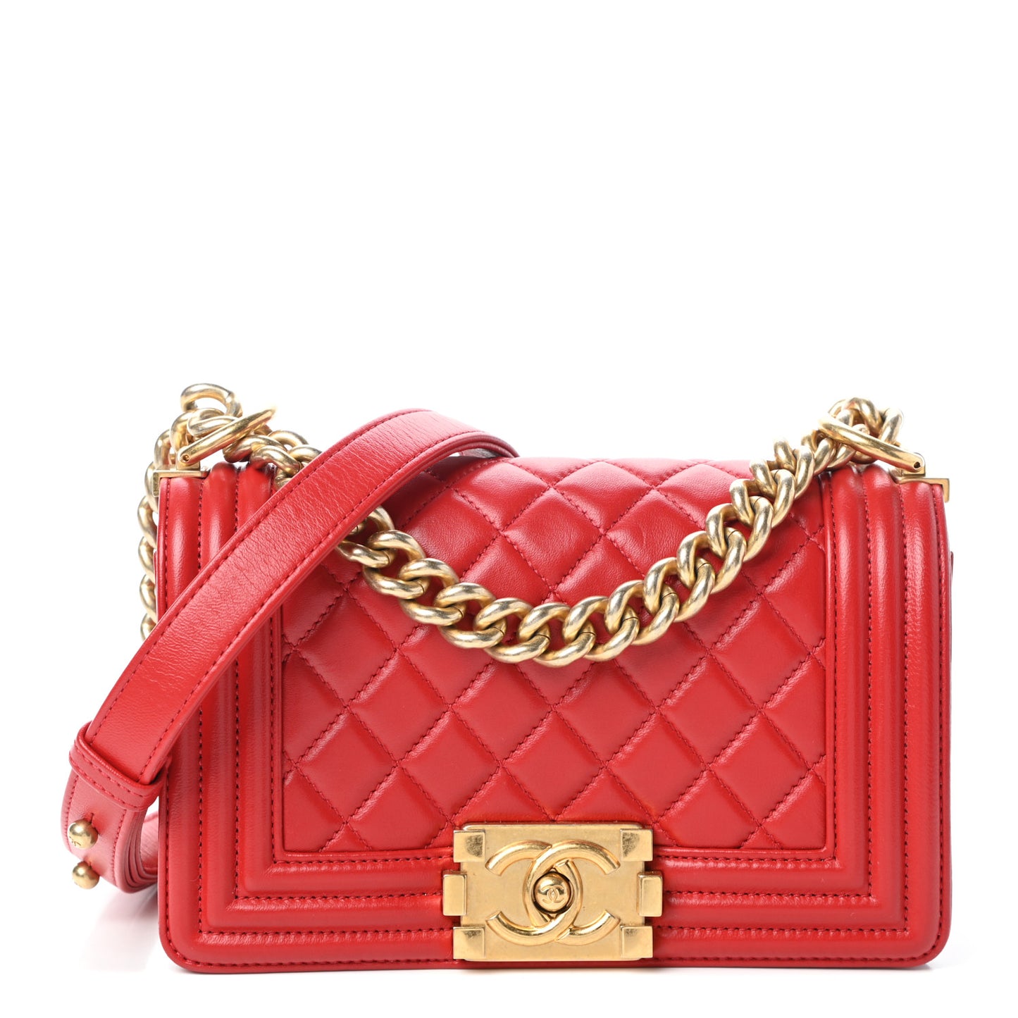 Lambskin Quilted Small Boy Flap Red