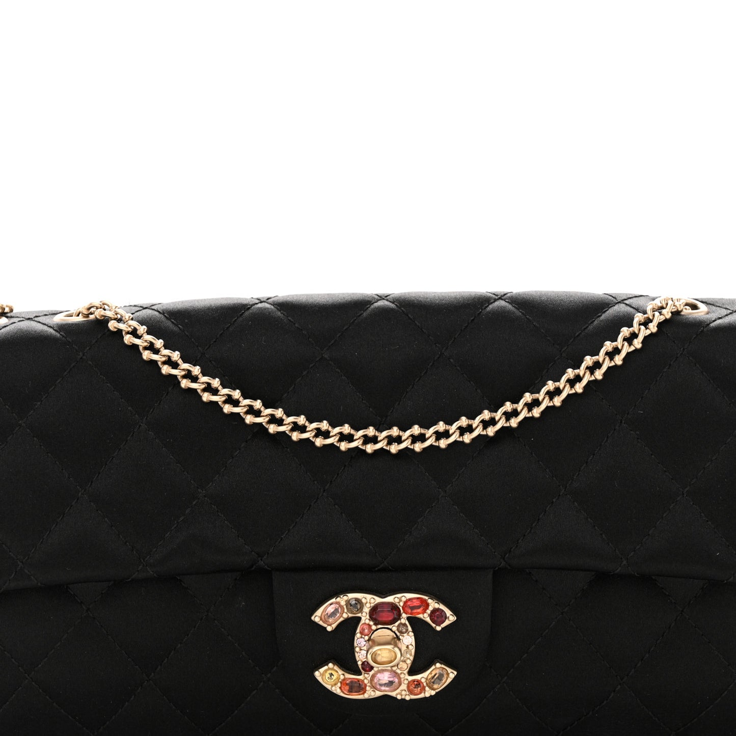 Satin Quilted Precious Jewel East West Flap Black