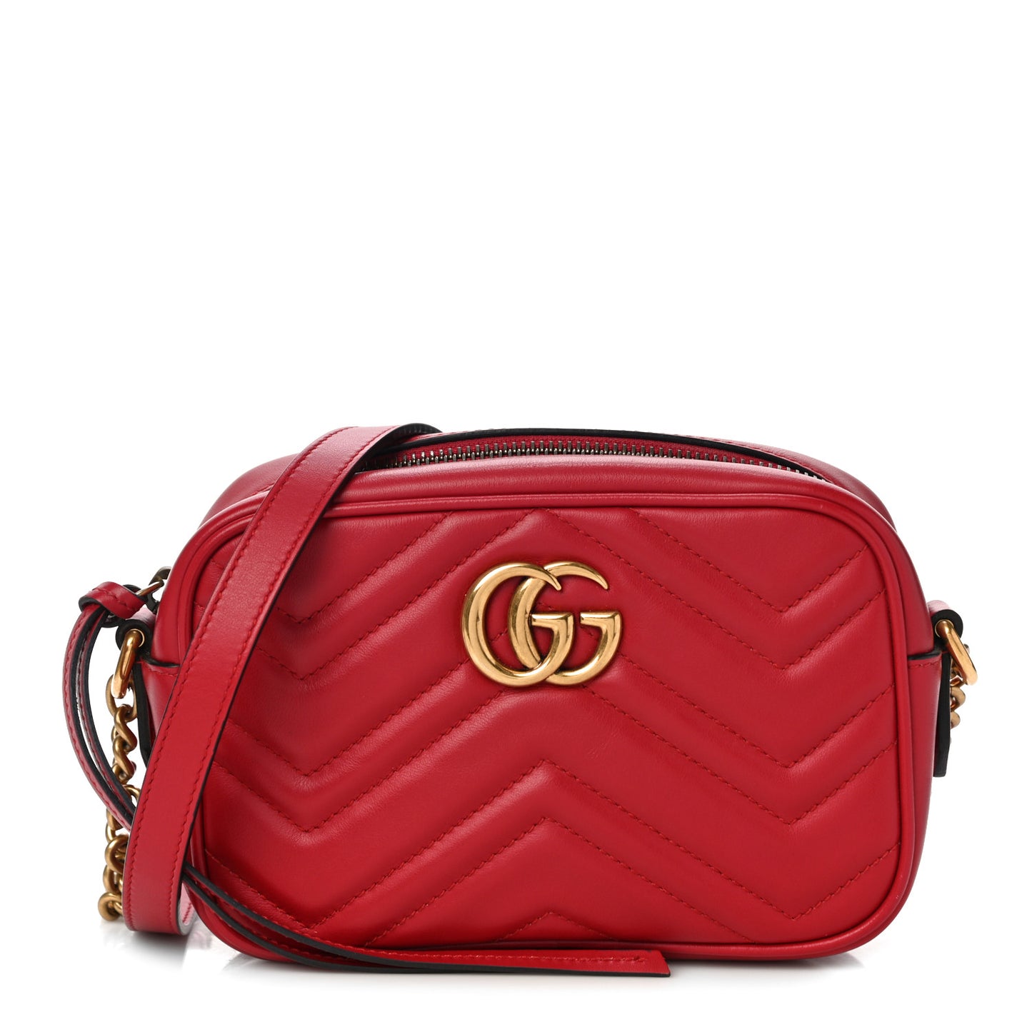 Calfskin Matelasse Mini GG Marmont Chain Shoulder Bag Hibiscus Red