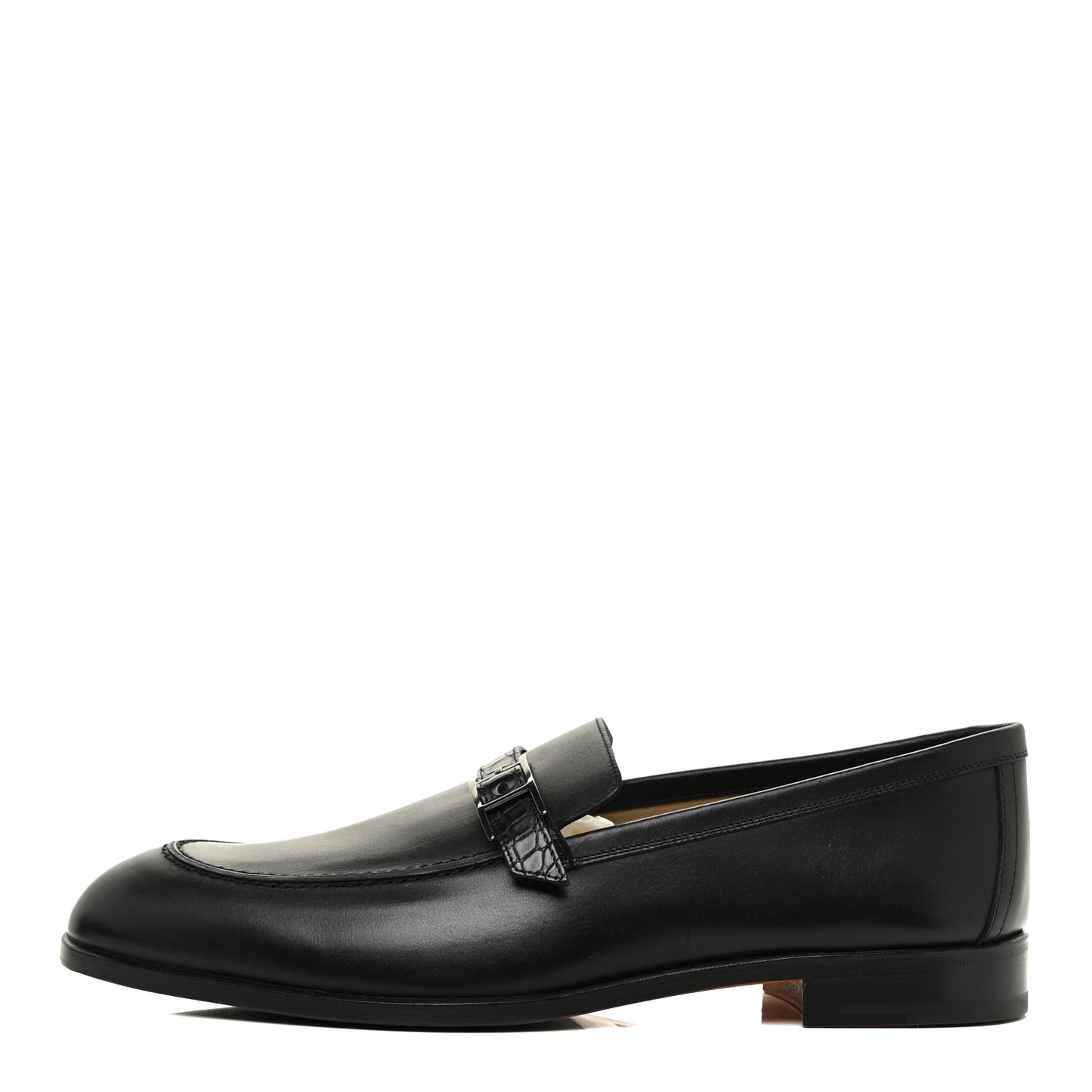 Calfskin Shiny Alligator Mens Monterey Loafers 44 Black